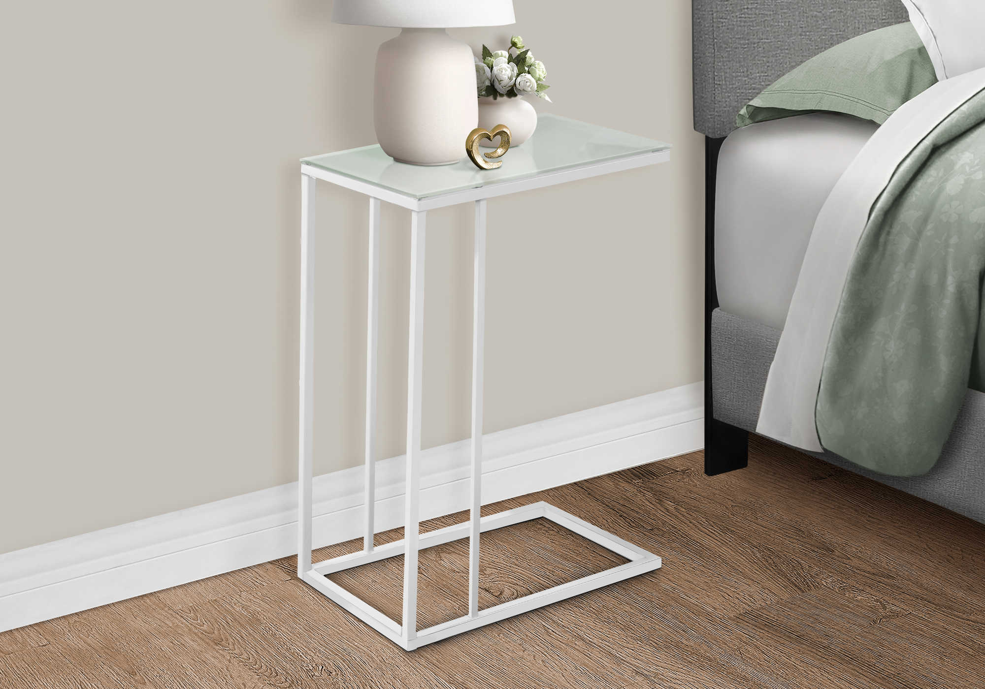 NIGHTSTAND - WHITE METAL WITH FROSTED TEMPERED GLASS #I 3037