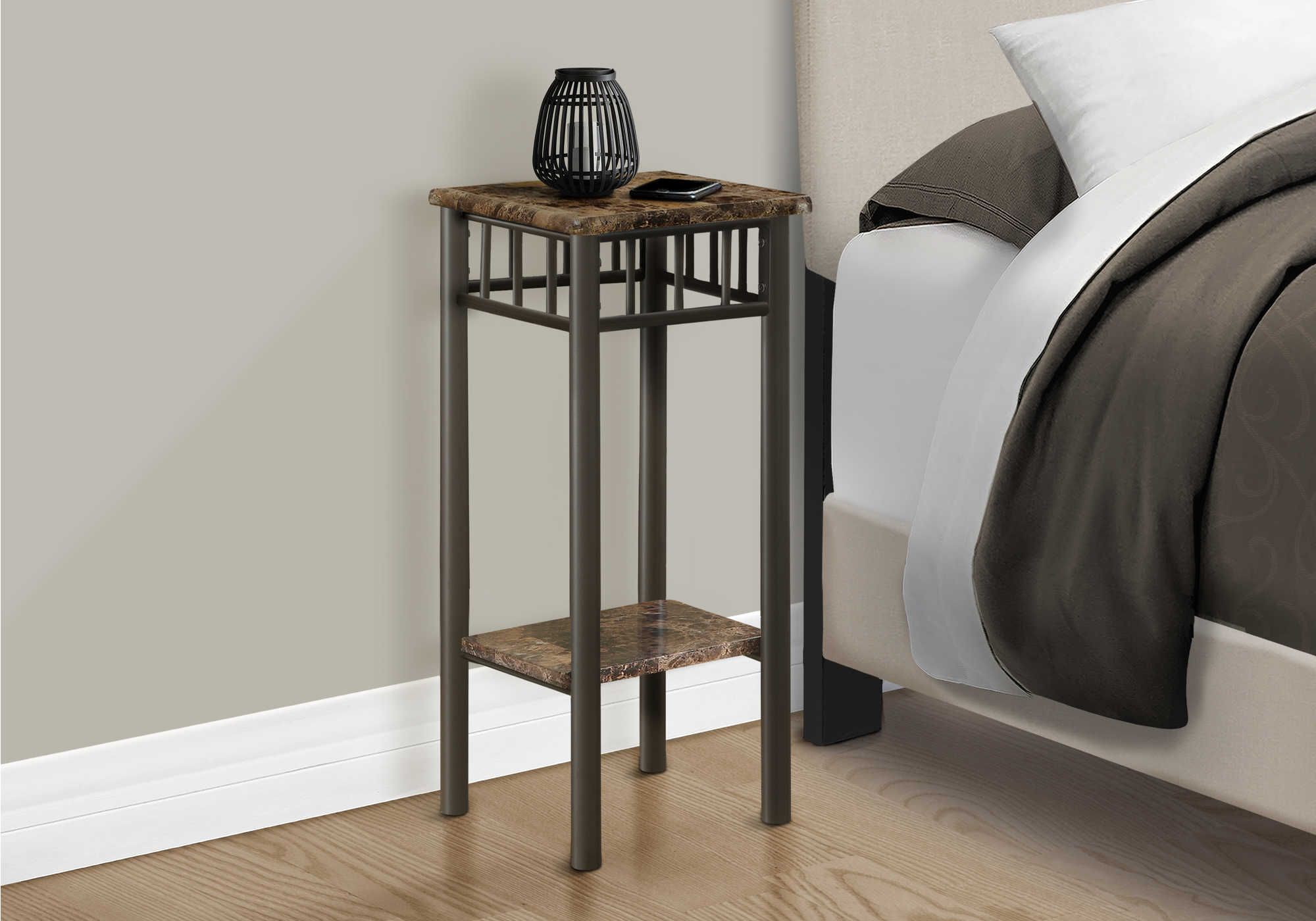 NIGHTSTAND - ESPRESSO MARBLE / BRONZE METAL #I 3044