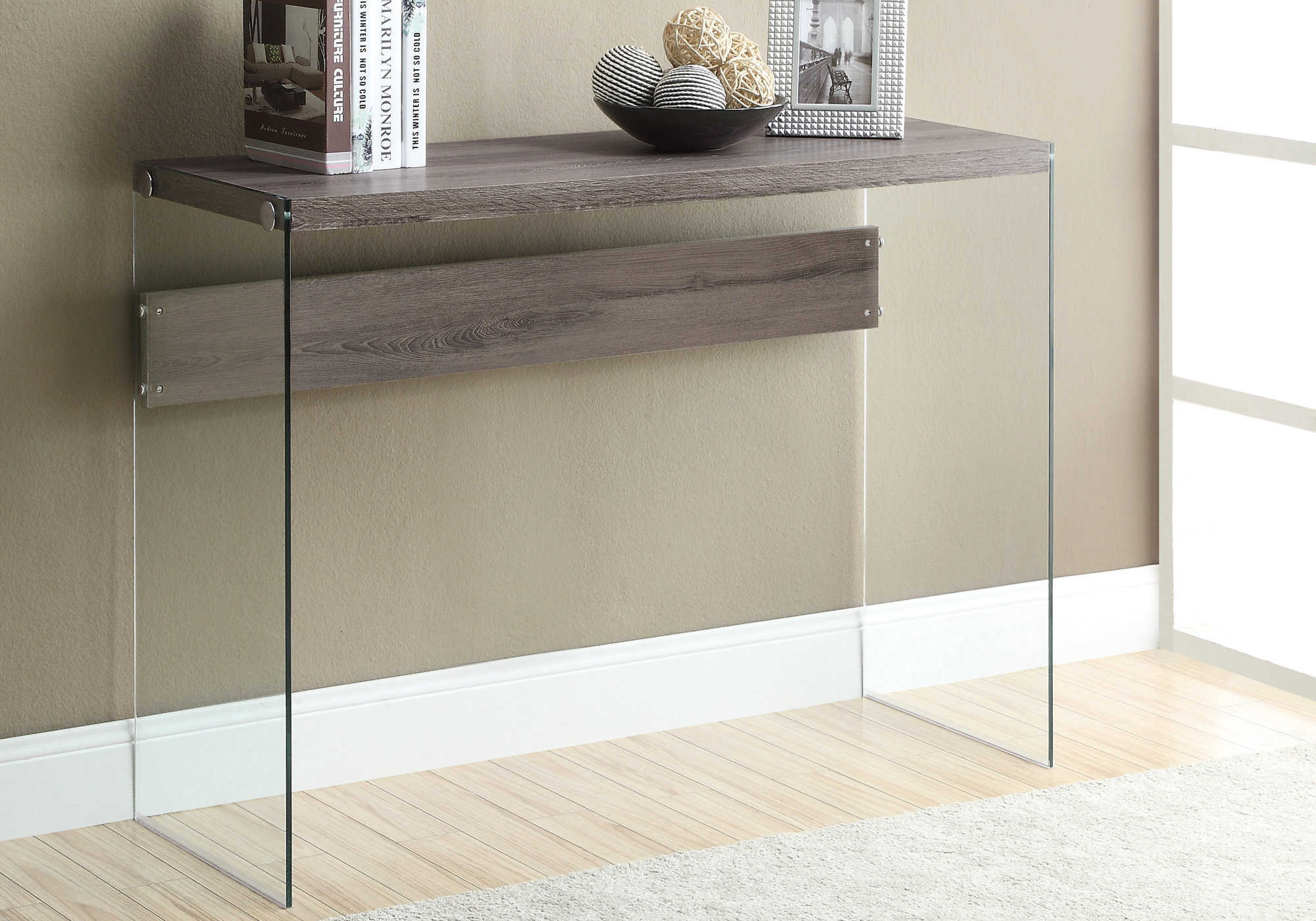 TABLE D'APPOINT - 44"L / TAUPE FONCÉ / VERRE TREMPÉ #I 3055