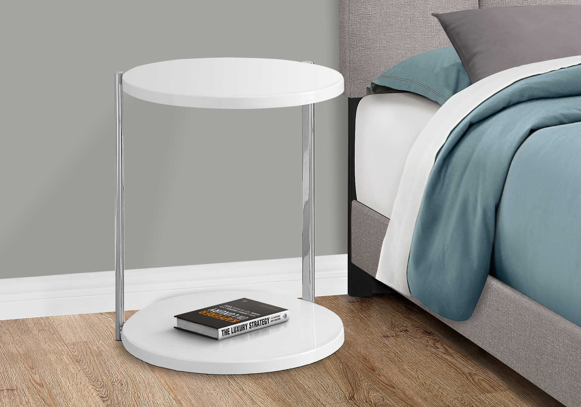 NIGHTSTAND - GLOSSY WHITE / CHROME METAL #I 3056