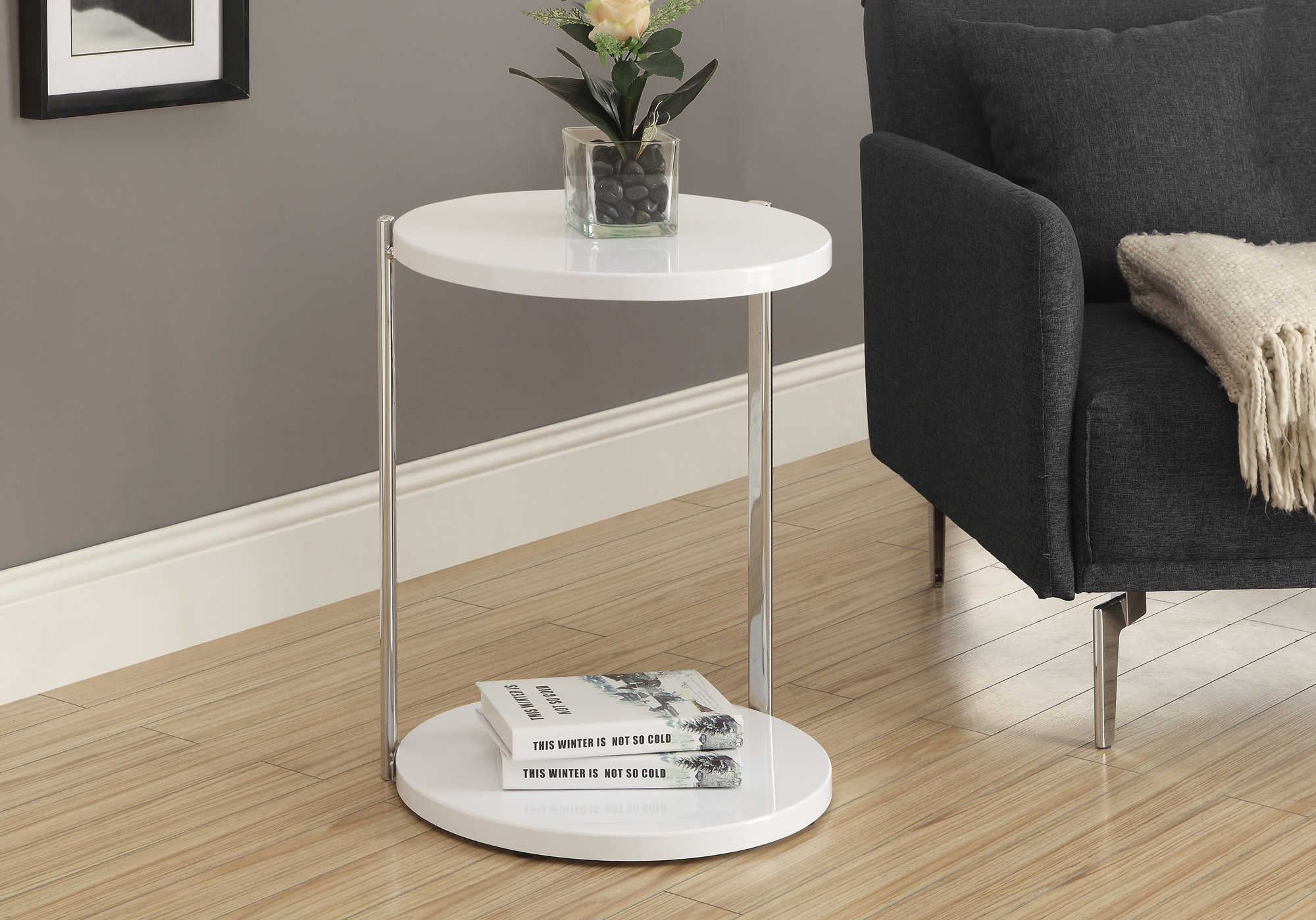 NIGHTSTAND - GLOSSY WHITE / CHROME METAL #I 3056