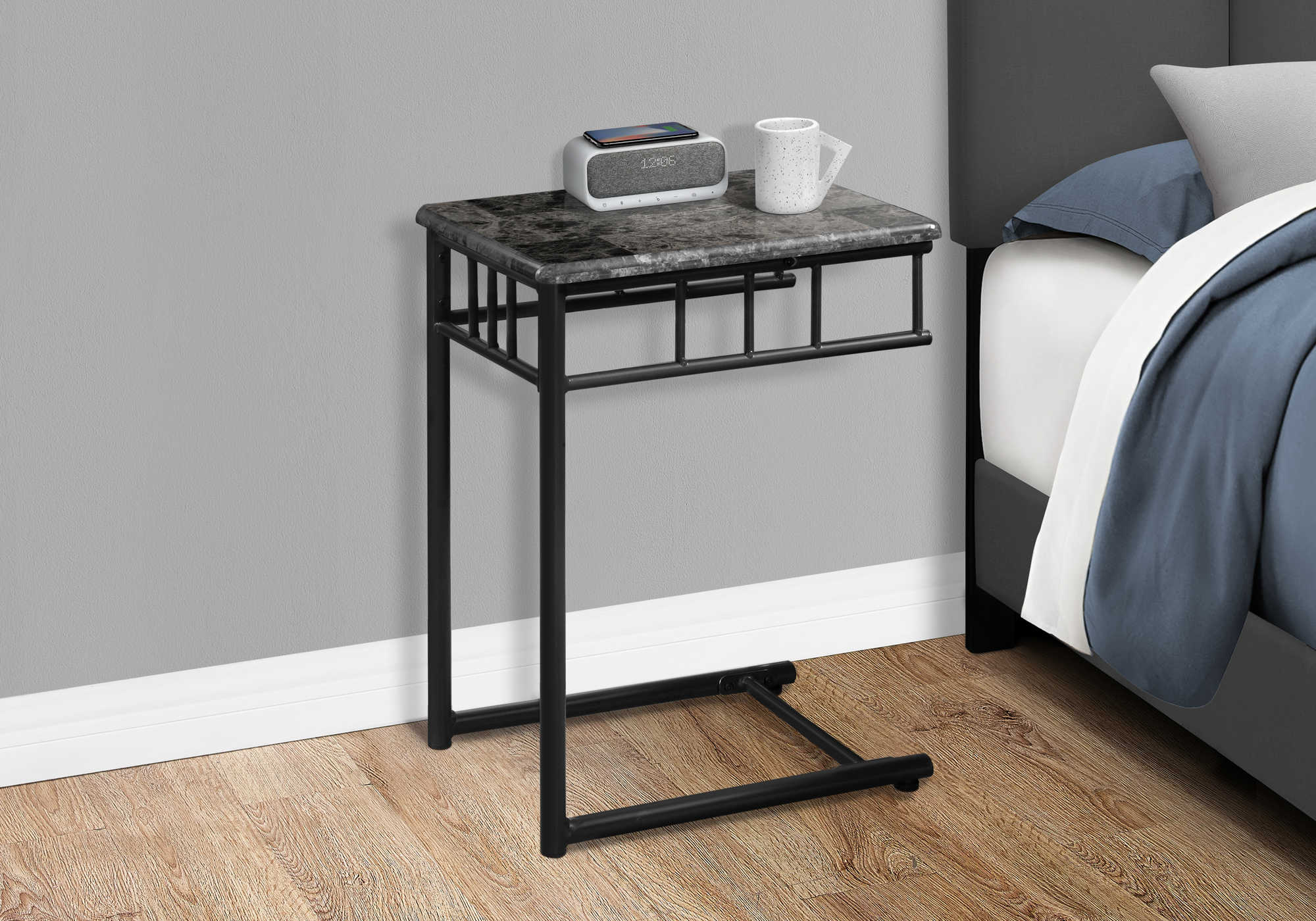 NIGHTSTAND - GREY MARBLE / CHARCOAL METAL #I 3063