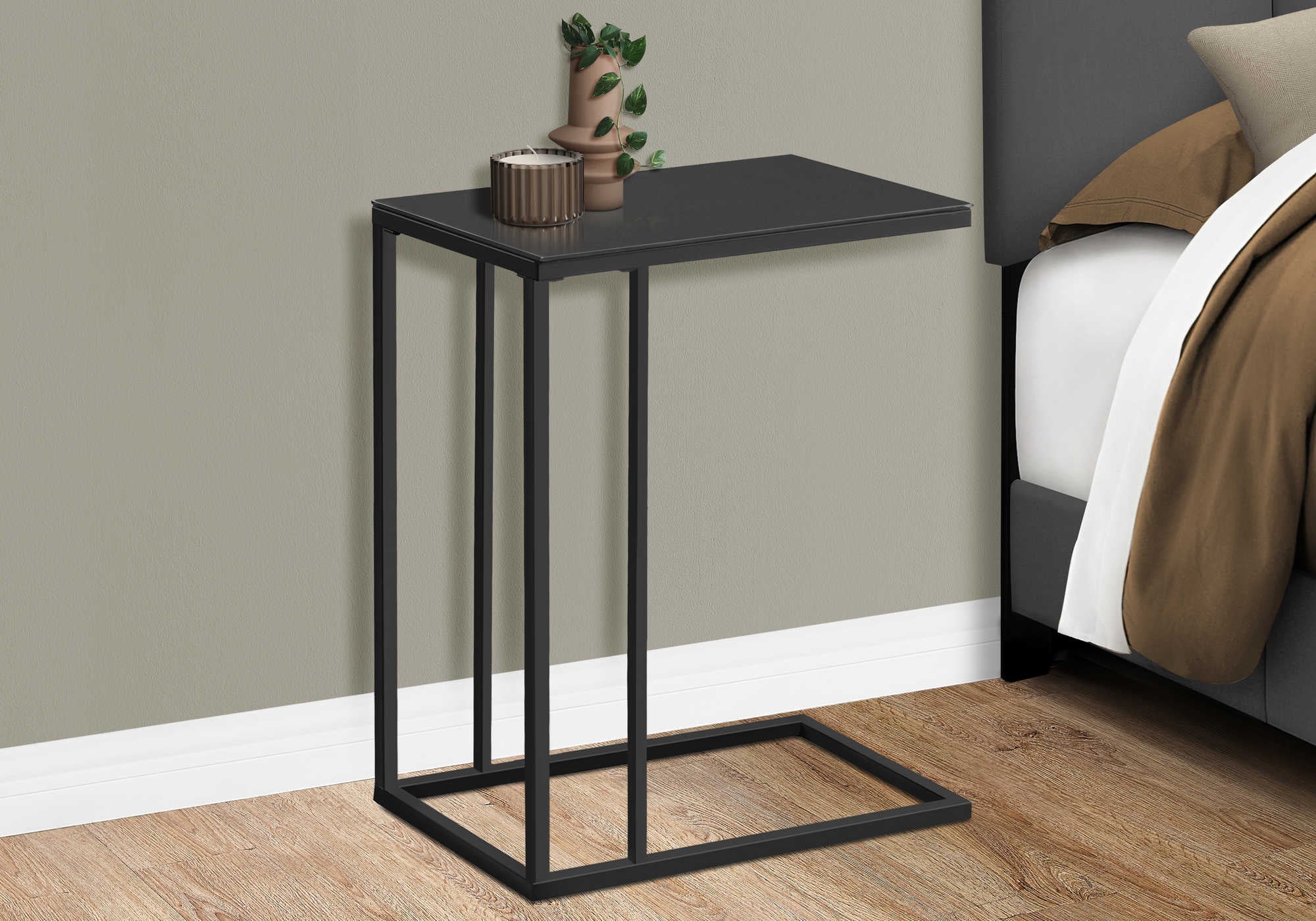 NIGHTSTAND - BLACK METAL / BLACK TEMPERED GLASS #I 3087