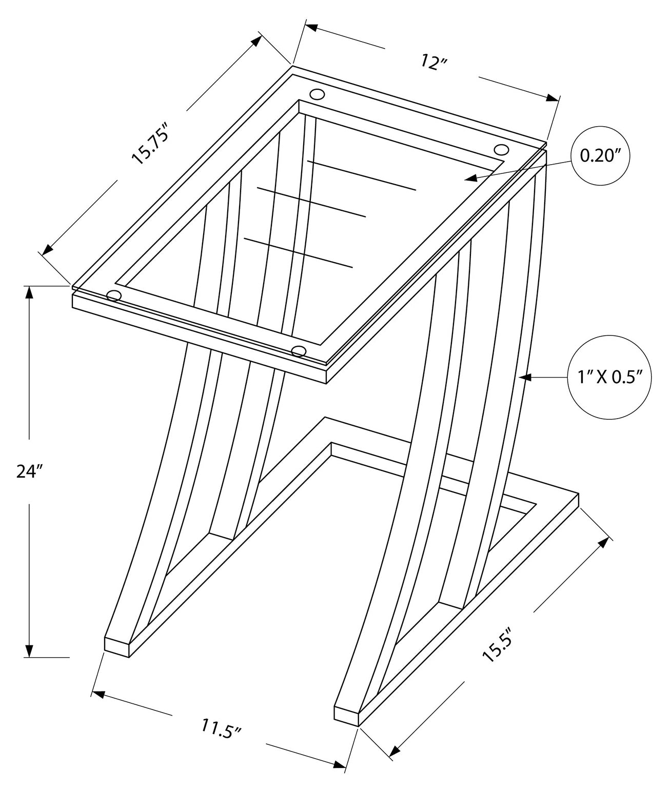 NIGHTSTAND - BLACK METAL WITH TEMPERED GLASS #I 3089