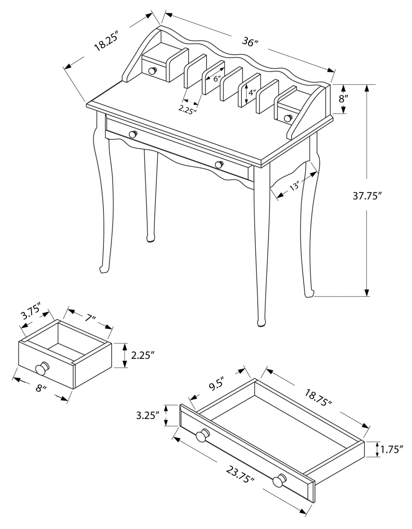 BUREAU D'ORDINATEUR - 36"L / CERISIER FONCÉ TRADITIONNEL # I 3100