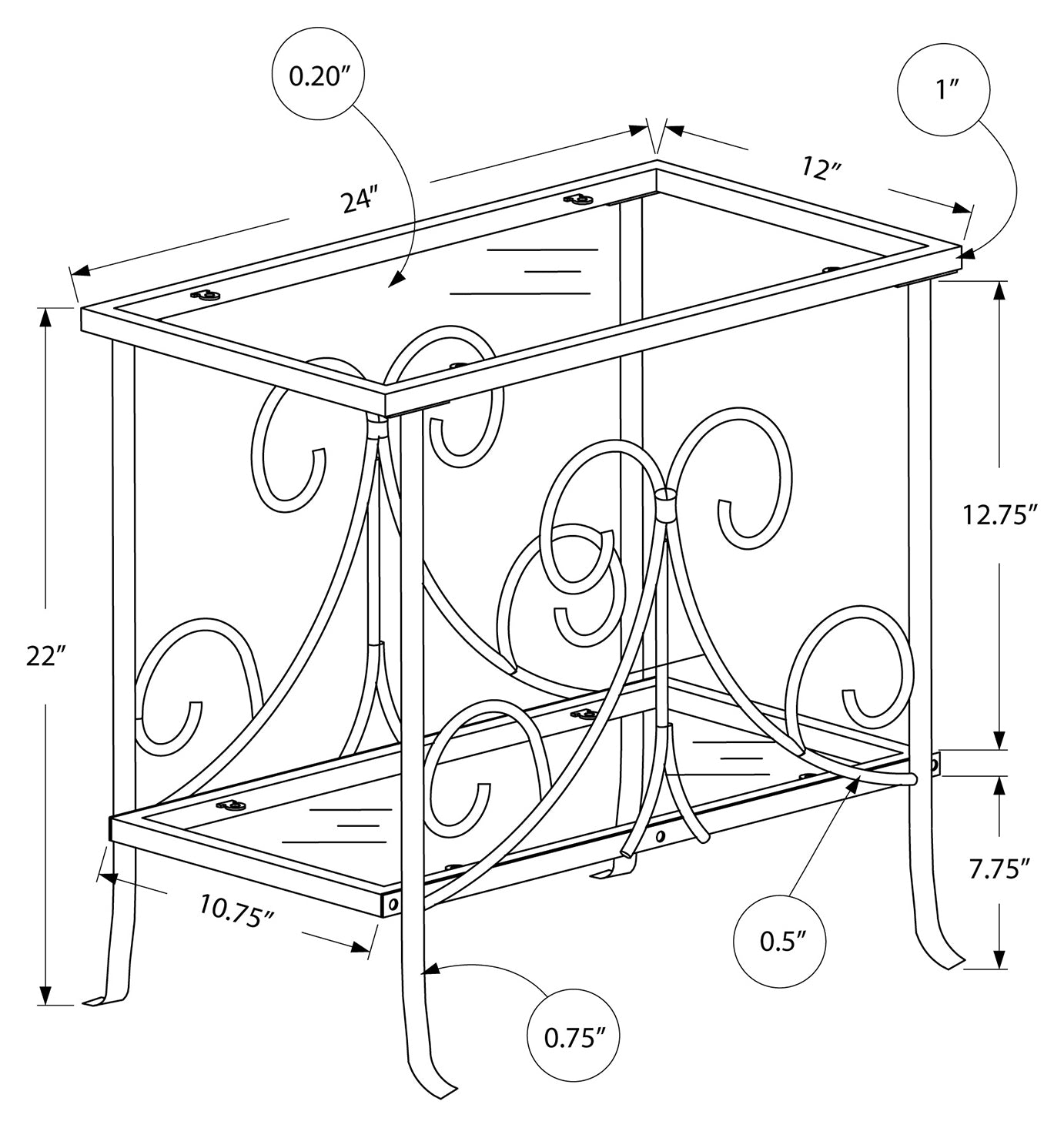 NIGHTSTAND - WHITE METAL WITH TEMPERED GLASS #I 3105