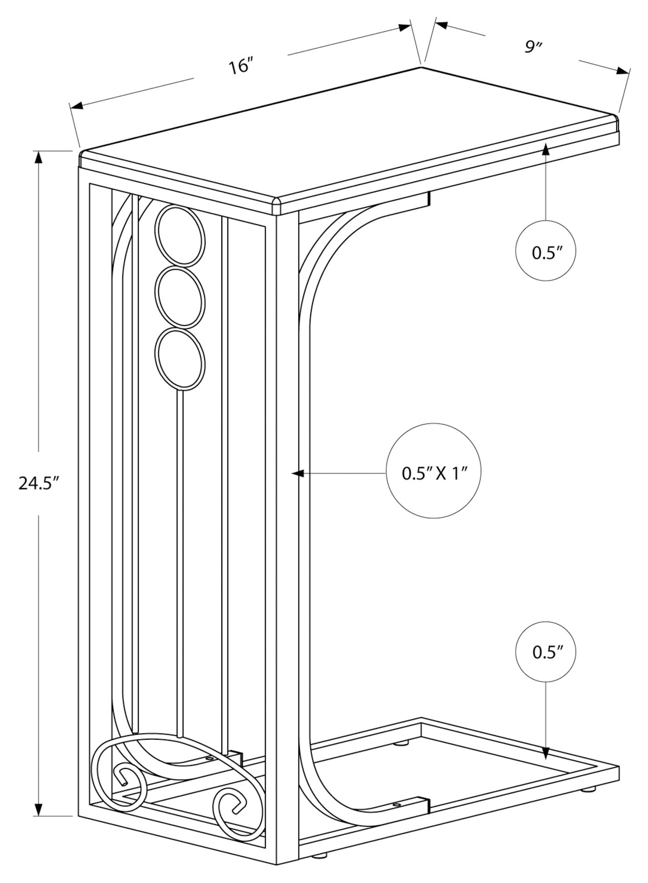 NIGHTSTAND - BLACK TOP / SILVER METAL #I 3137