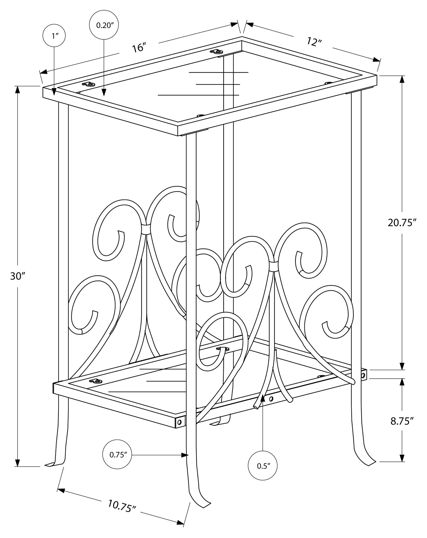 TABLE D'APPOINT - 30"H / MÉTAL ARGENT AVEC VERRE TREMPÉ #I 3158