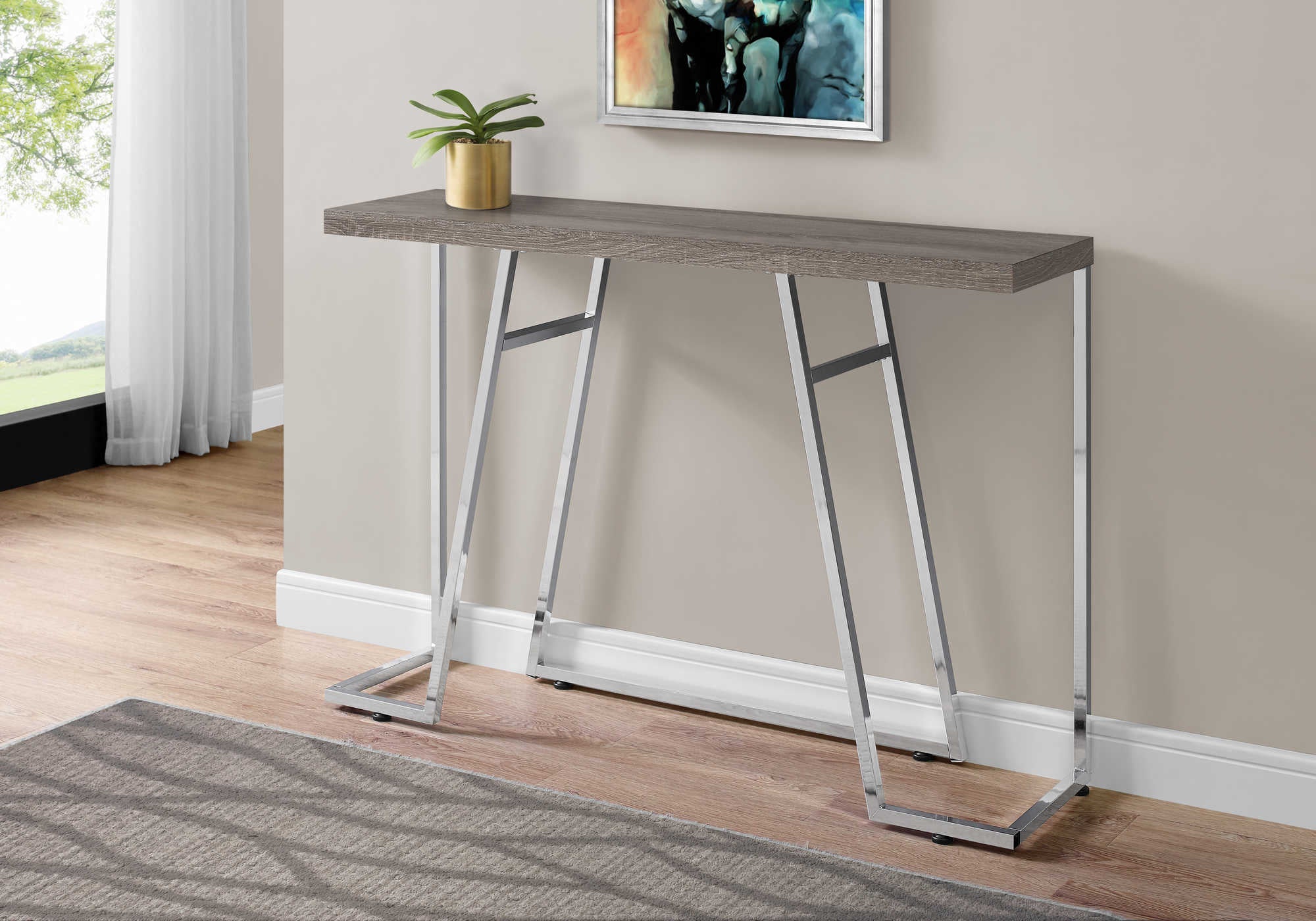 TABLE D'APPOINT - 48"L / TAUPE FONCÉ / MÉTAL CHROME #I 3169