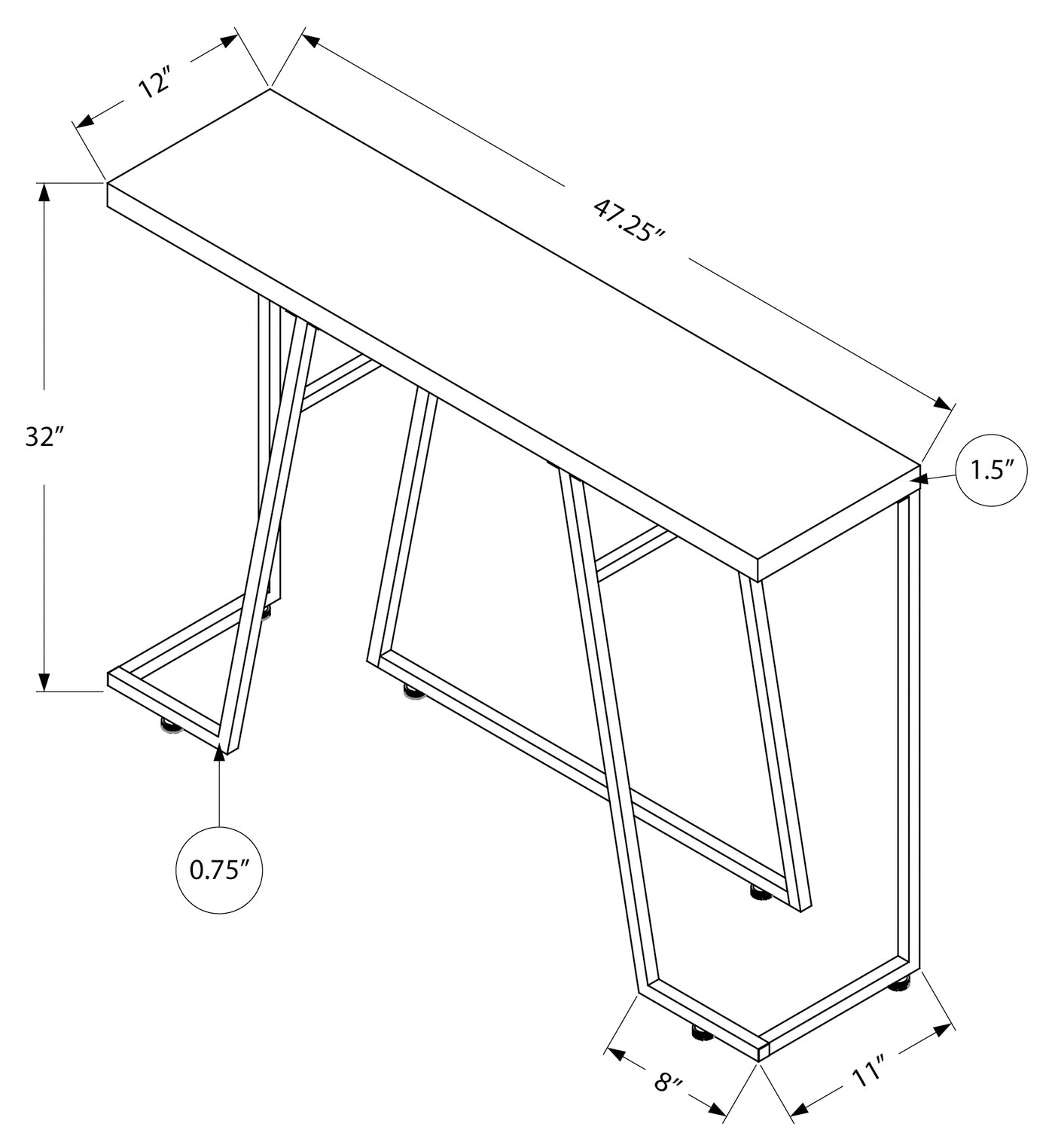 ACCENT TABLE - 48"L / DARK TAUPE / CHROME METAL #I 3169