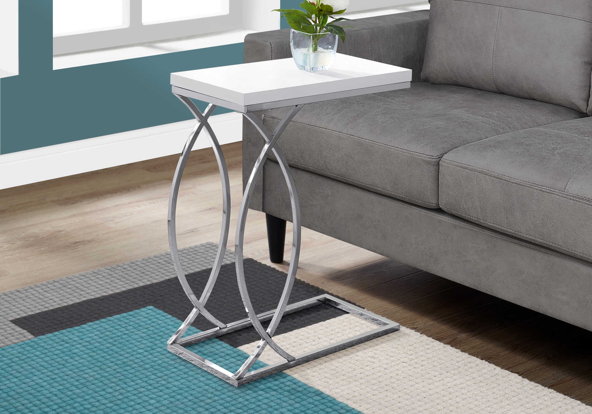 TABLE D'APPOINT - BLANC BRILLANT AVEC MÉTAL CHROME #I 3184