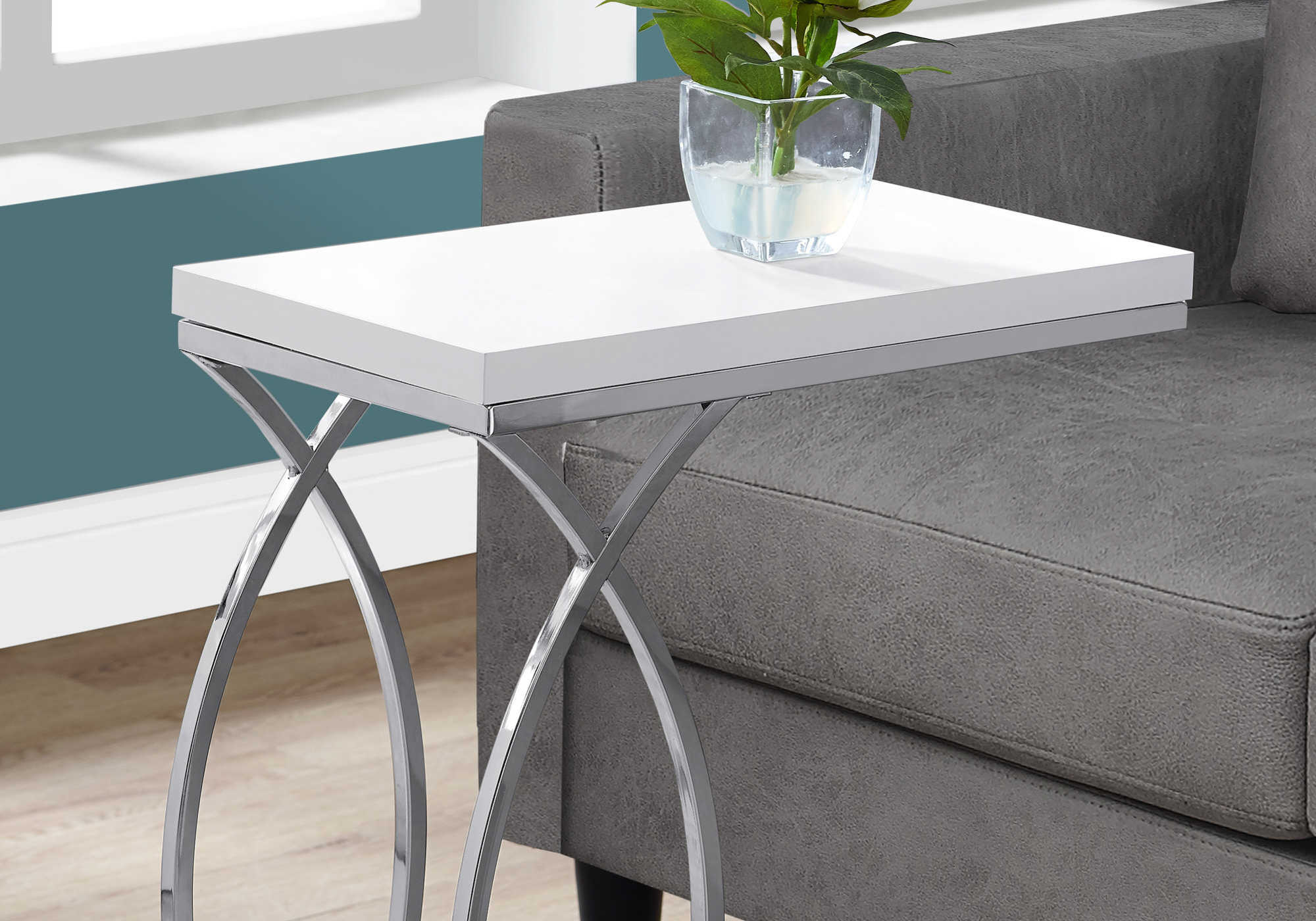 TABLE D'APPOINT - BLANC BRILLANT AVEC MÉTAL CHROME #I 3184