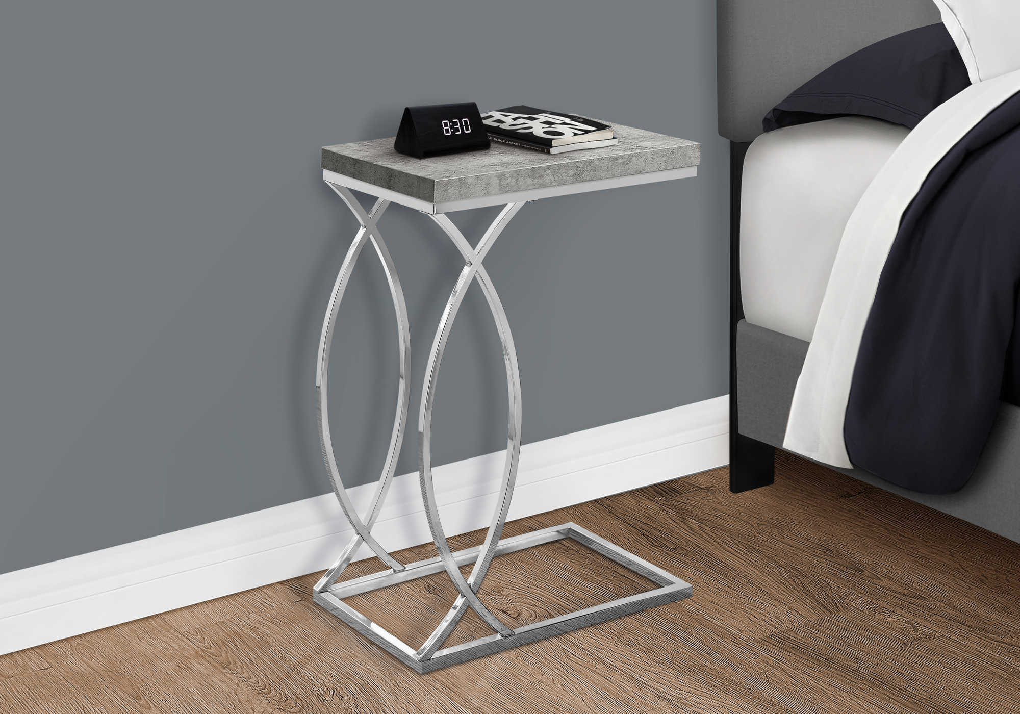 NIGHTSTAND - GREY CEMENT WITH CHROME METAL #I 3185