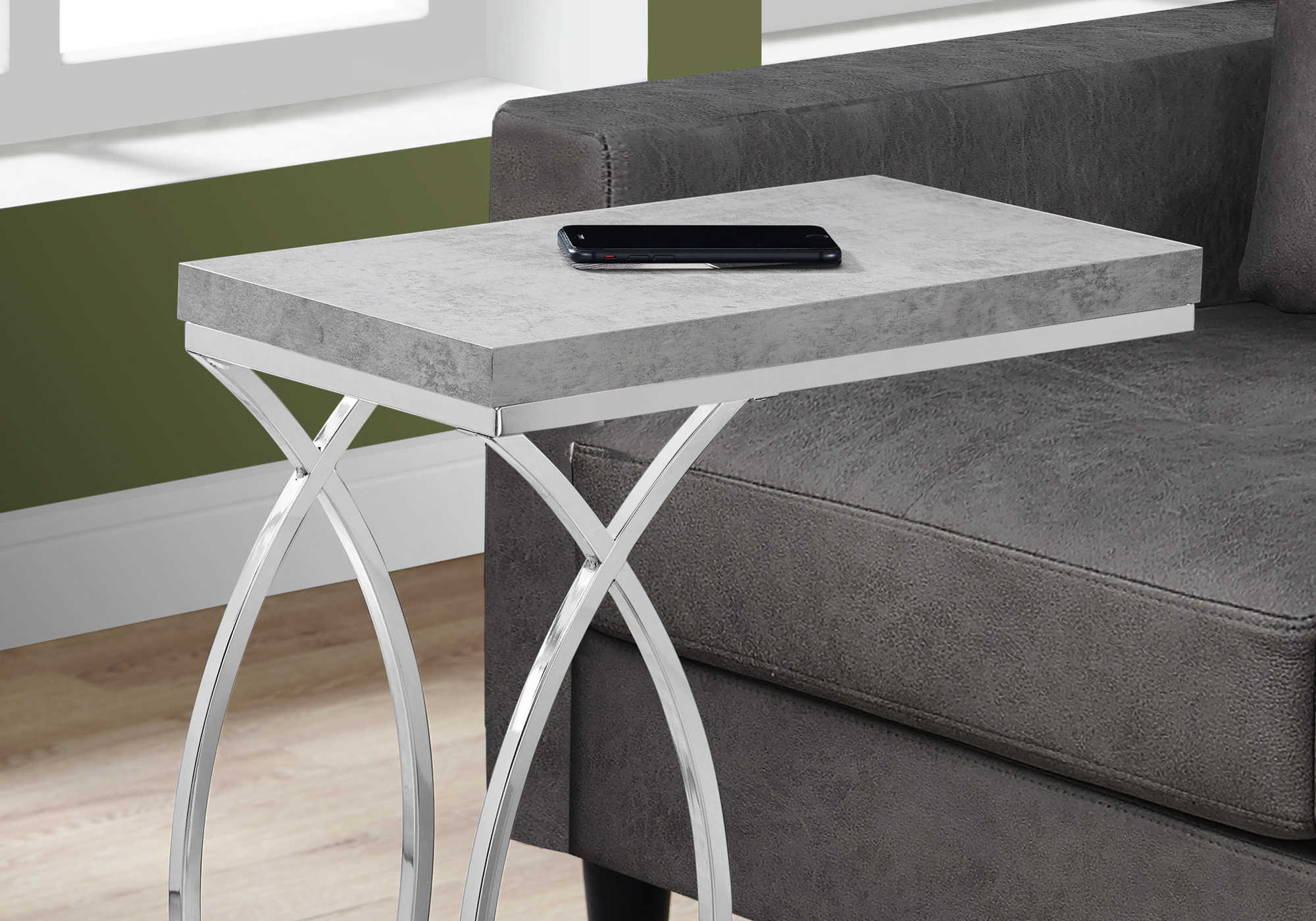 NIGHTSTAND - GREY CEMENT WITH CHROME METAL #I 3185