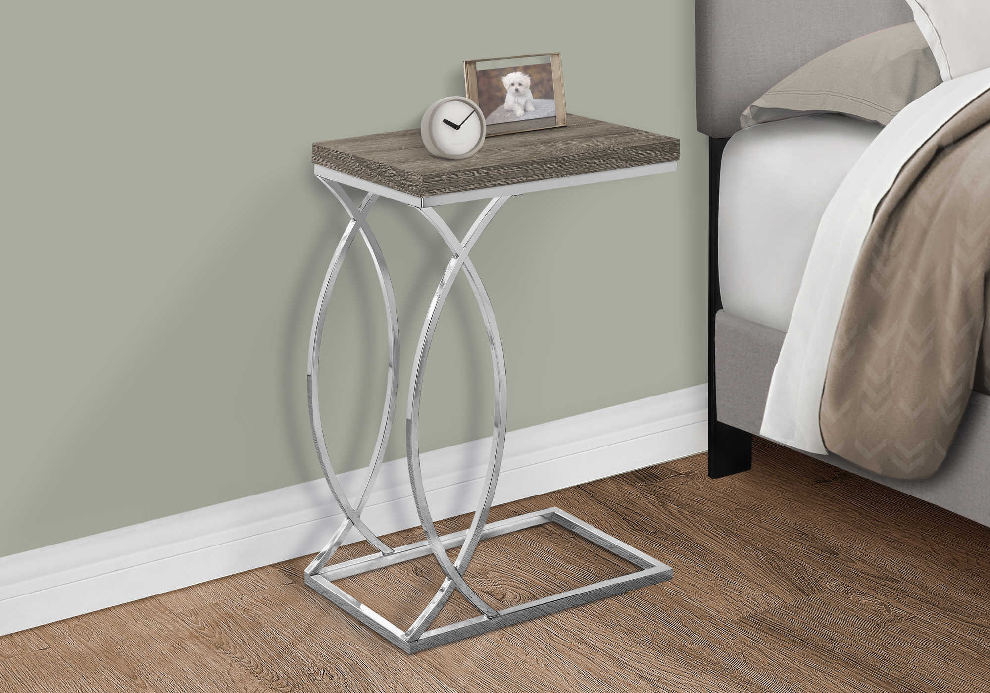 NIGHTSTAND - DARK TAUPE WITH CHROME METAL #I 3186