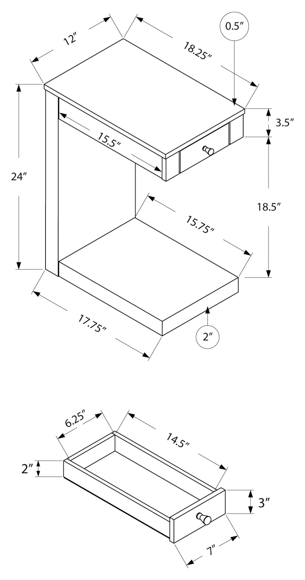 NIGHTSTAND - DARK TAUPE WITH A DRAWER #I 3191