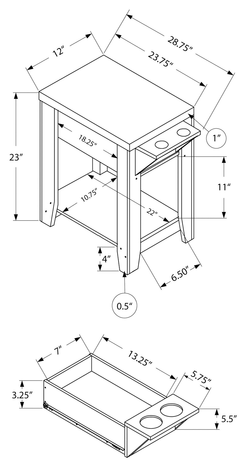 NIGHTSTAND - 23"H / ESPRESSO WITH A GLASS HOLDER #I 3197