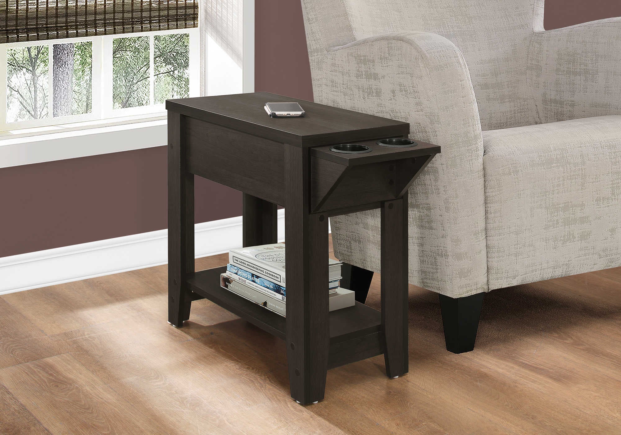 NIGHTSTAND - 23"H / ESPRESSO WITH A GLASS HOLDER #I 3197