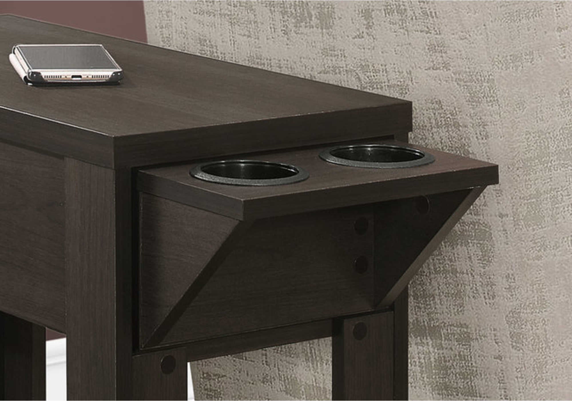 NIGHTSTAND - 23"H / ESPRESSO WITH A GLASS HOLDER #I 3197