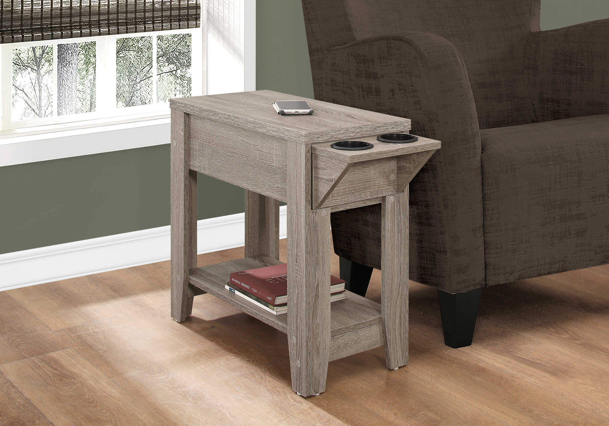 NIGHTSTAND - 23"H / DARK TAUPE WITH A GLASS HOLDER #I 3198