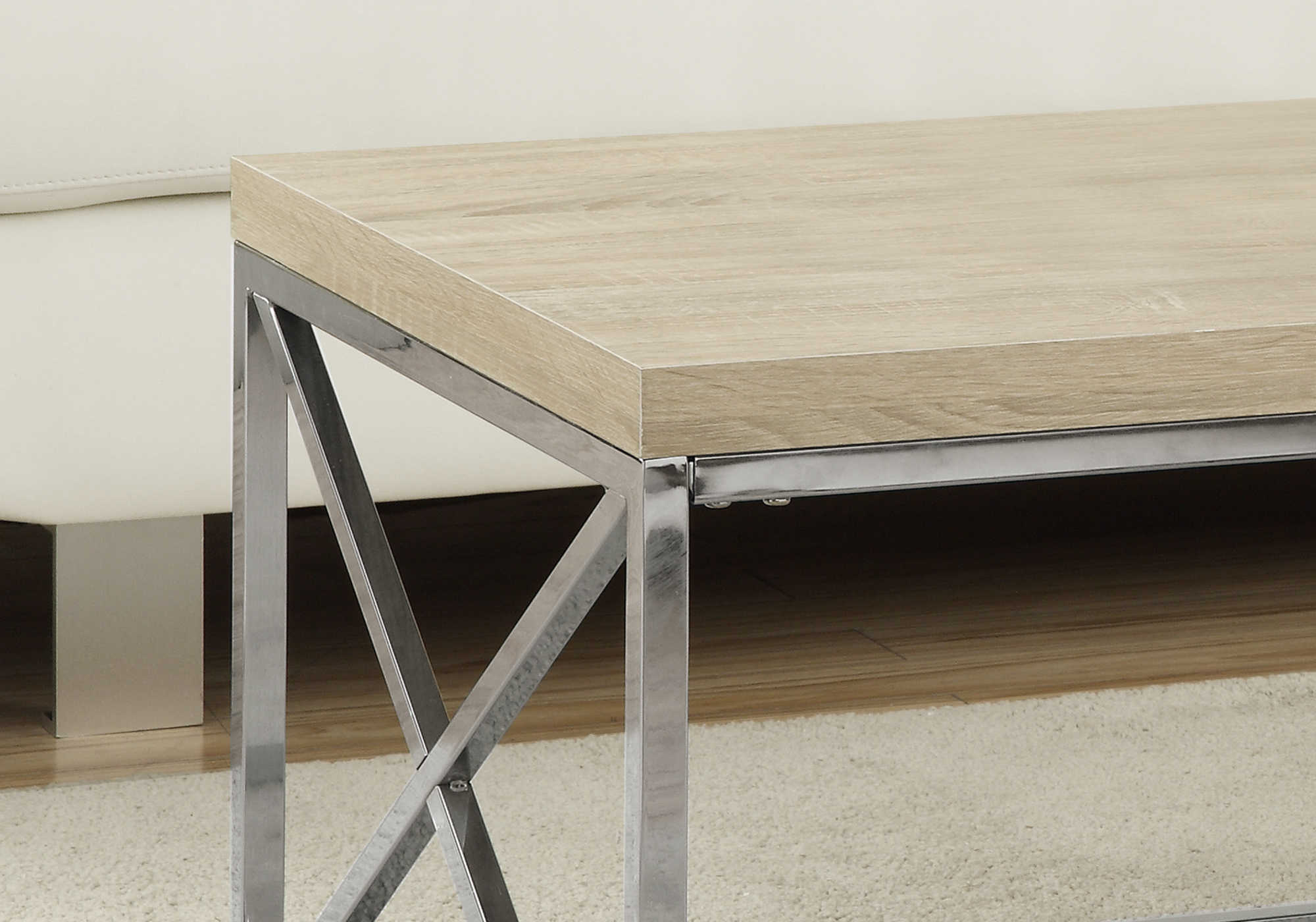 COFFEE TABLE - NATURAL WITH CHROME METAL # I 3208