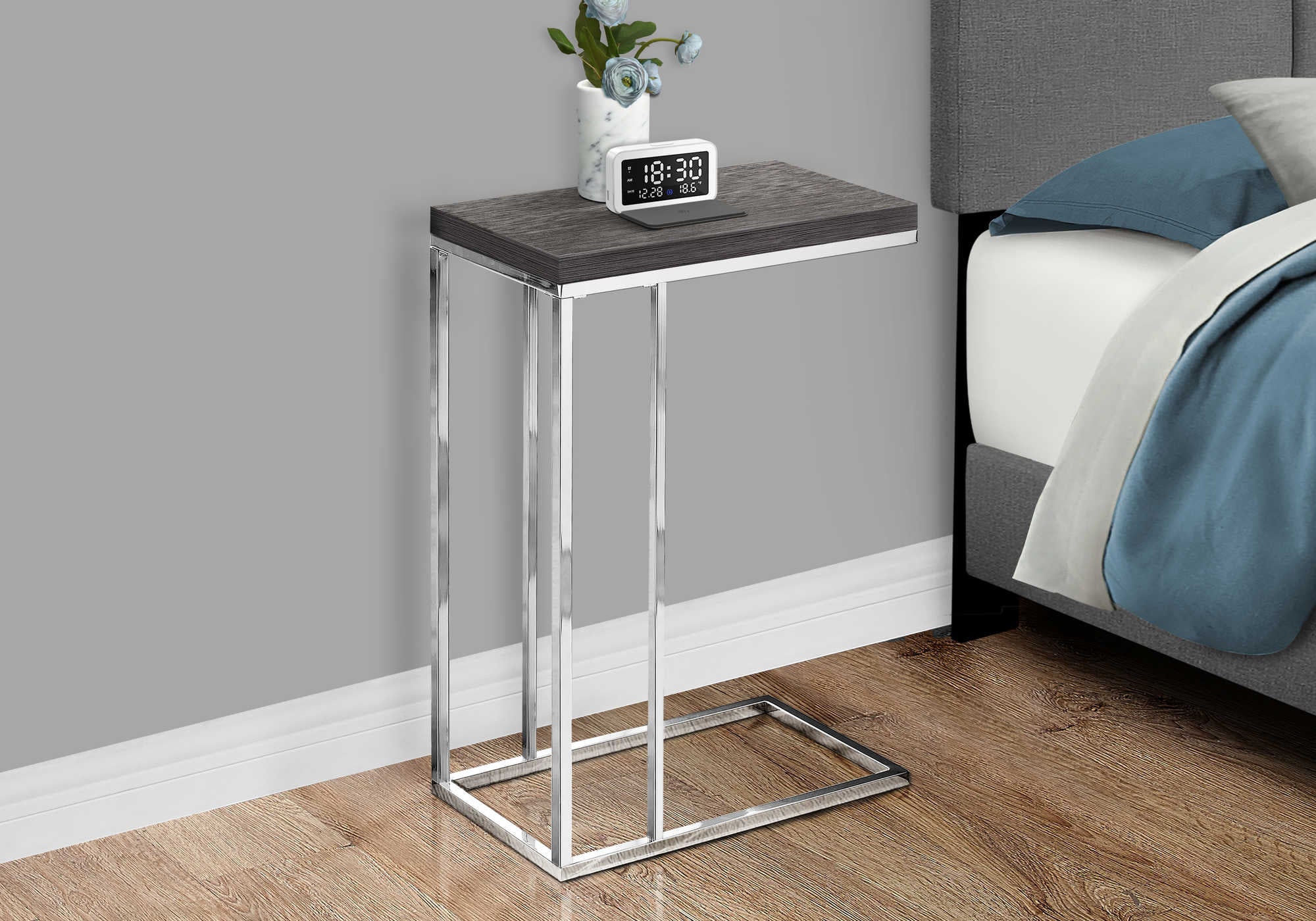 NIGHTSTAND - GREY WITH CHROME METAL #I 3228