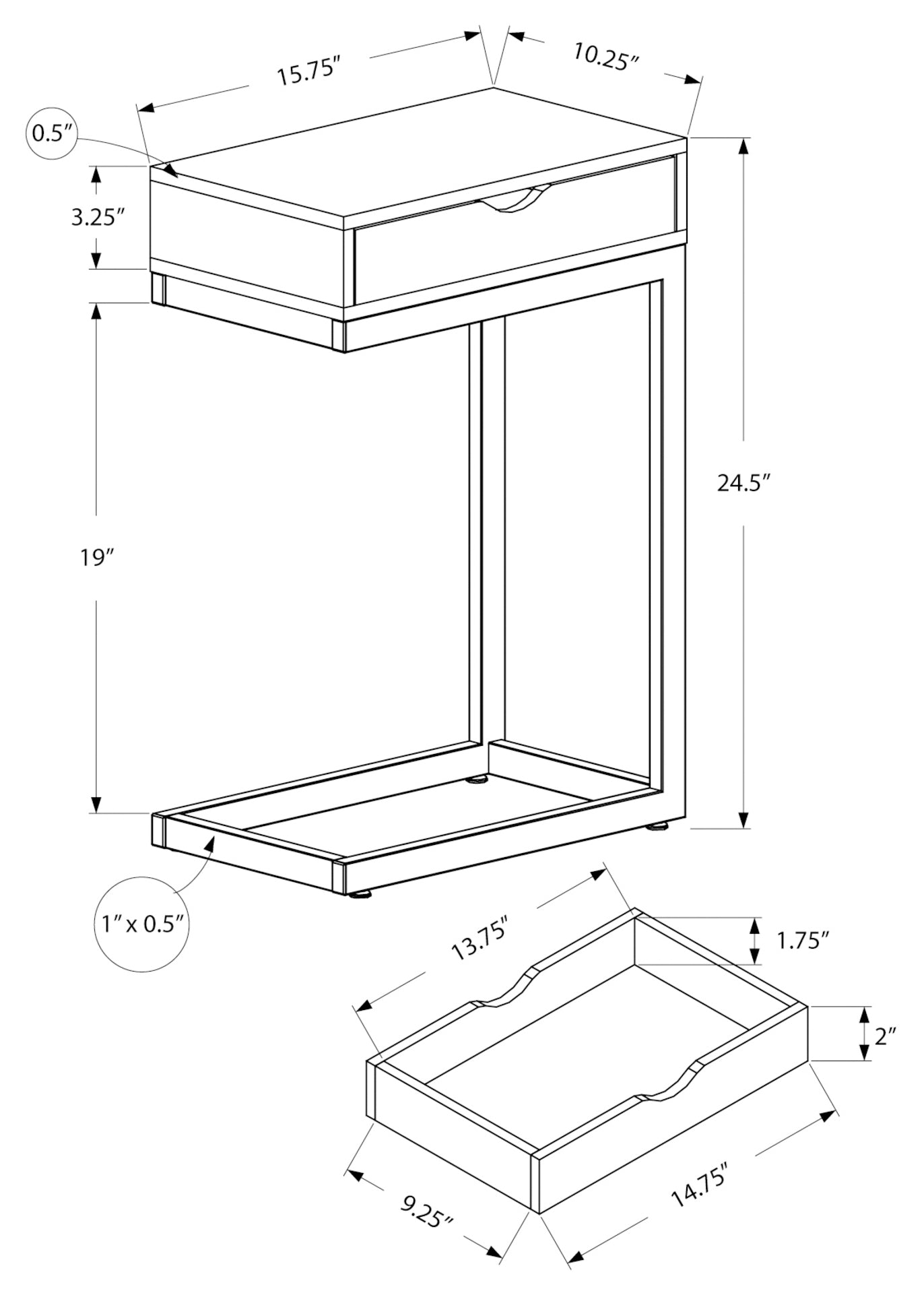 NIGHTSTAND - ESPRESSO / GOLD METAL WITH A DRAWER #I 3236