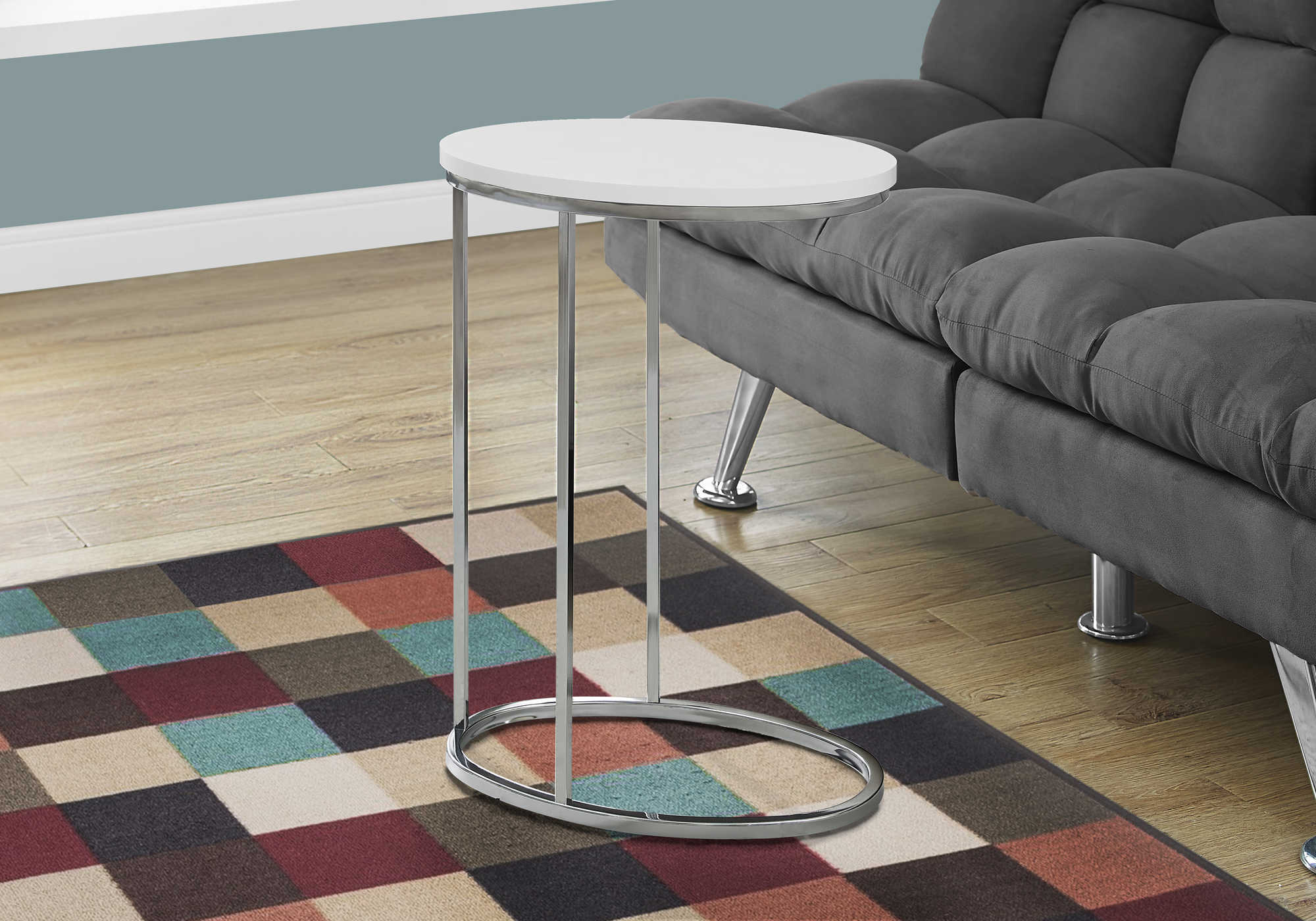 TABLE D'APPOINT - OVALE / BLANC BRILLANT AVEC MÉTAL CHROME #I 3246