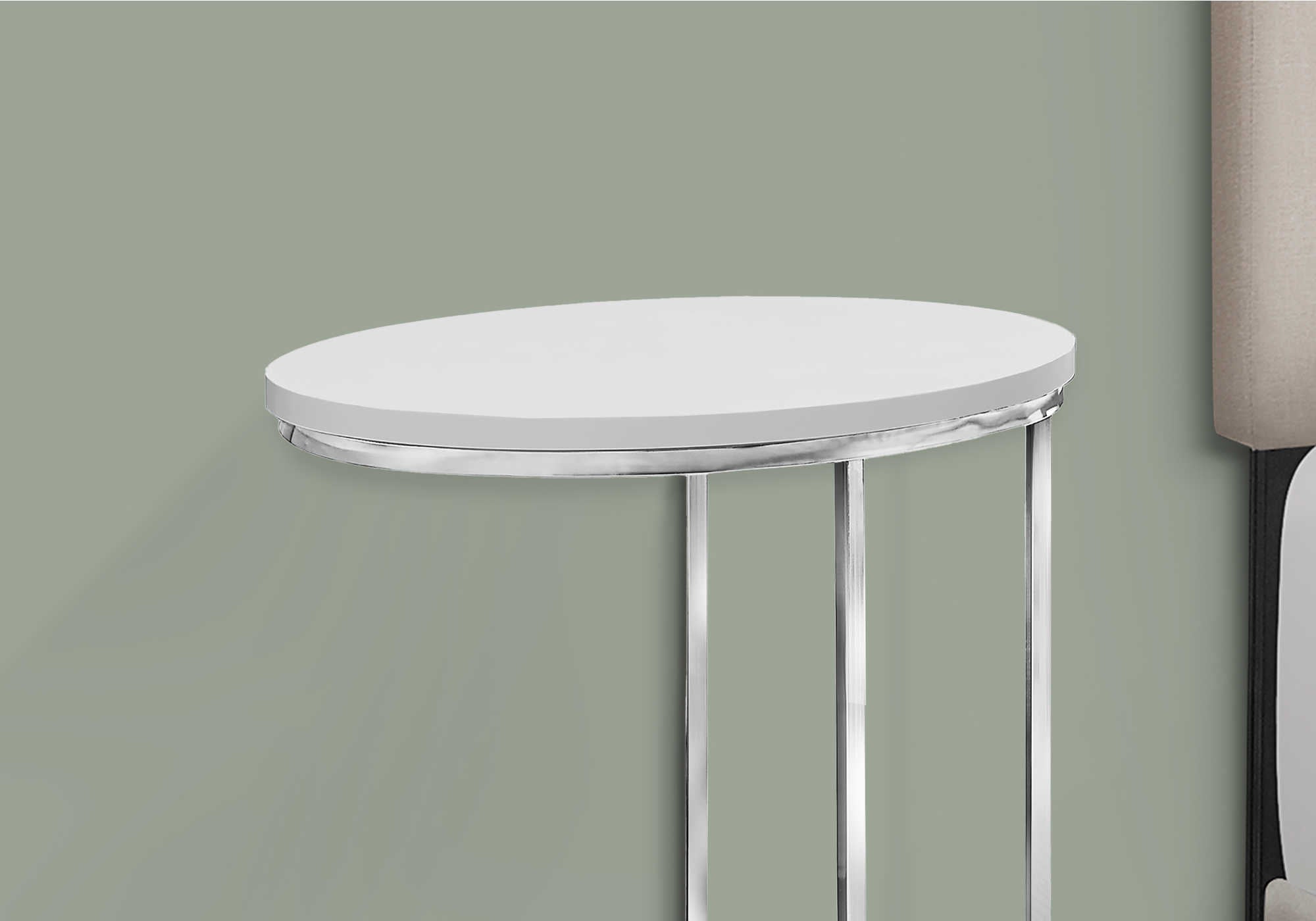 TABLE D'APPOINT - OVALE / BLANC BRILLANT AVEC MÉTAL CHROME #I 3246