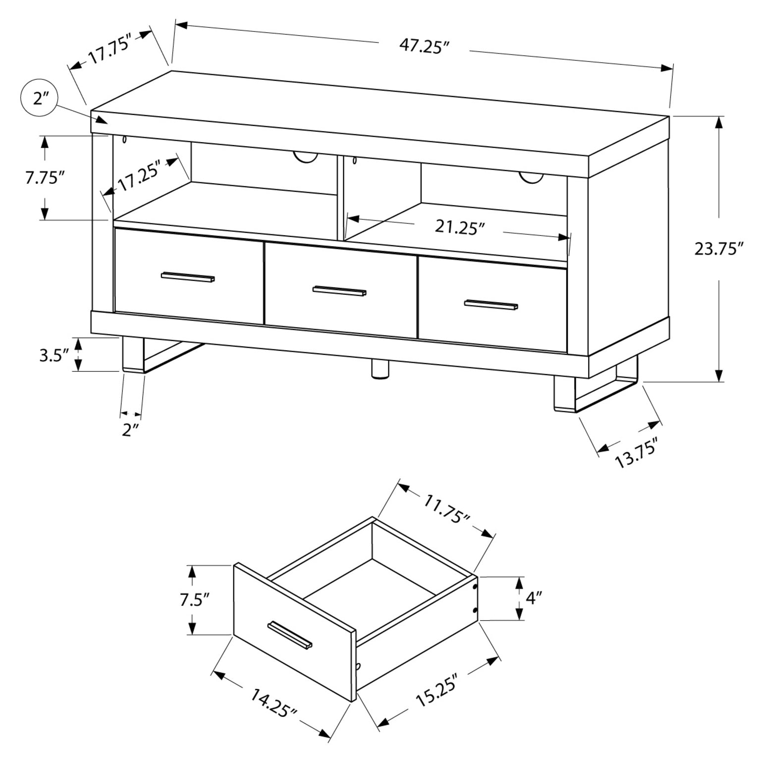 MEUBLE TV - 48" L / TAUPE FONCÉ AVEC 3 TIROIRS # I 3250