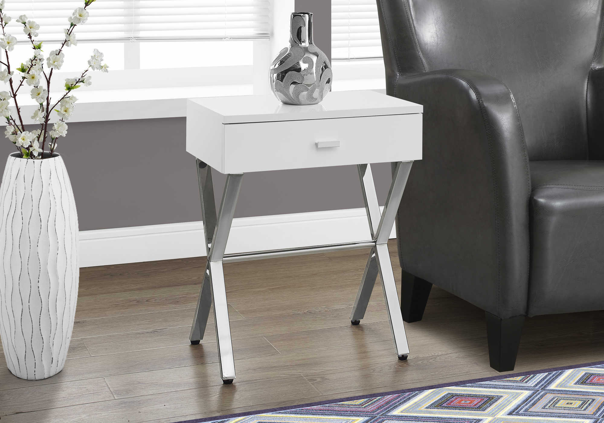 ACCENT TABLE - 24"H / GLOSSY WHITE / CHROME METAL #I 3262