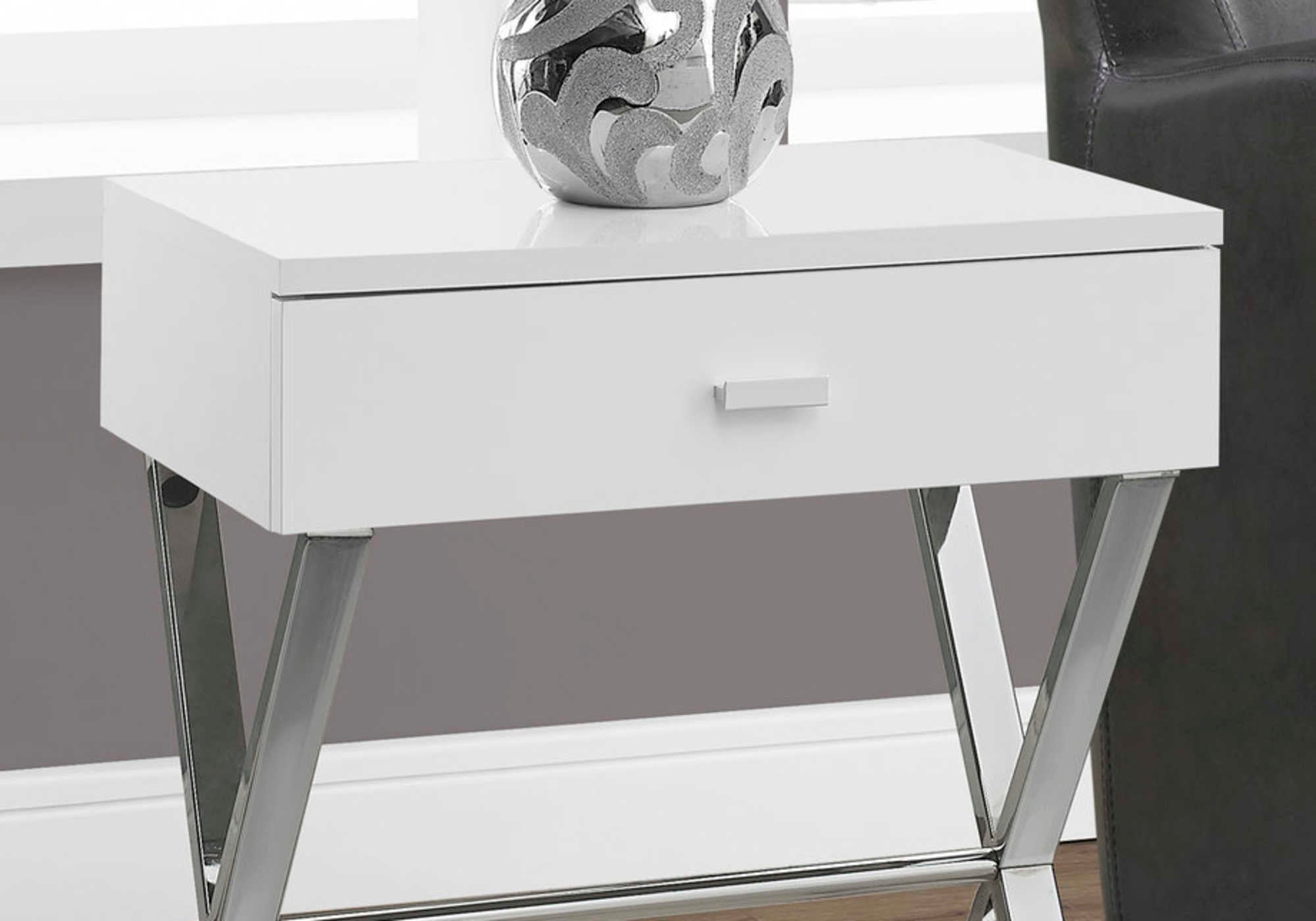 ACCENT TABLE - 24"H / GLOSSY WHITE / CHROME METAL #I 3262