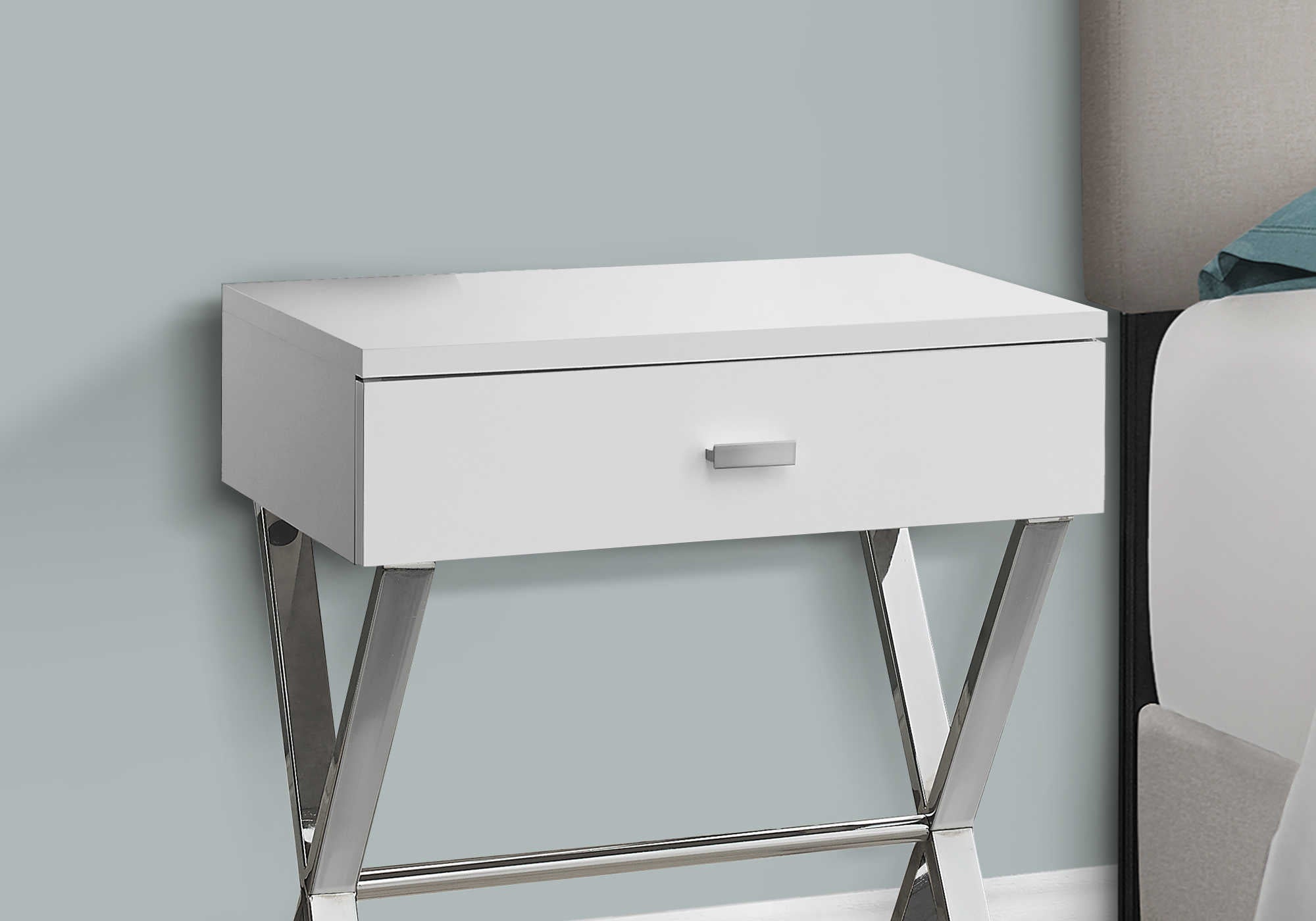 NIGHTSTAND - 24"H / GLOSSY WHITE / CHROME METAL #I 3262