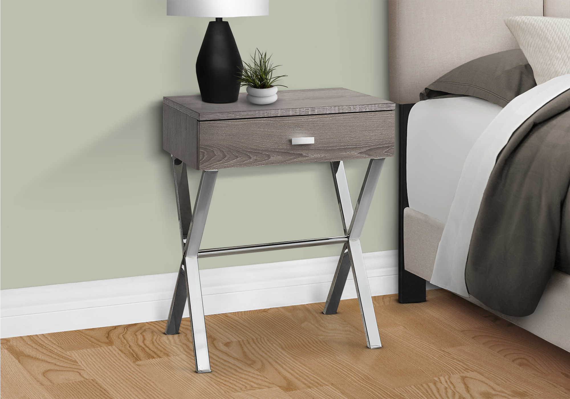 NIGHTSTAND - 24"H / DARK TAUPE / CHROME METAL #I 3263