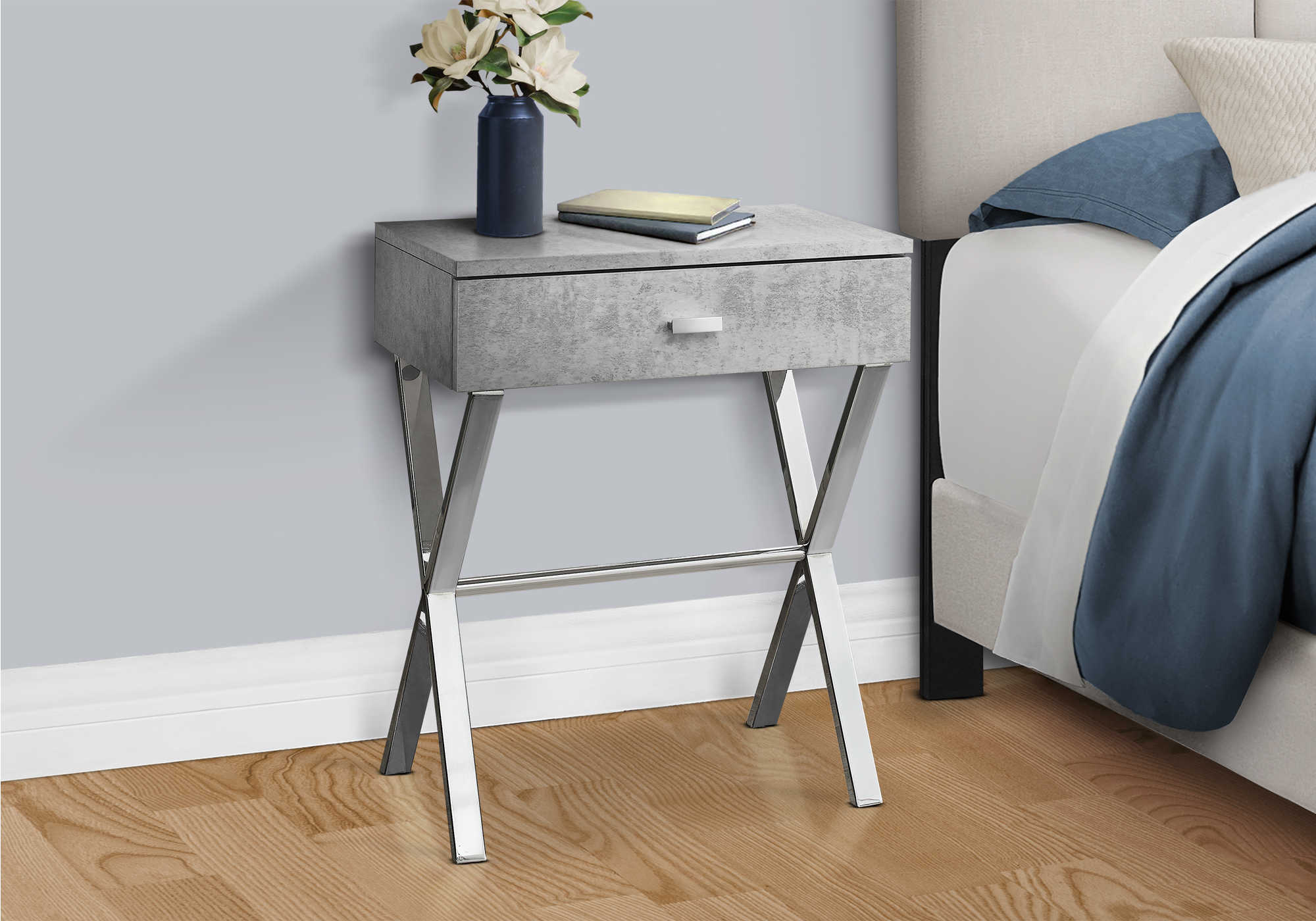 NIGHTSTAND - 24"H / GREY CEMENT / CHROME METAL #I 3264