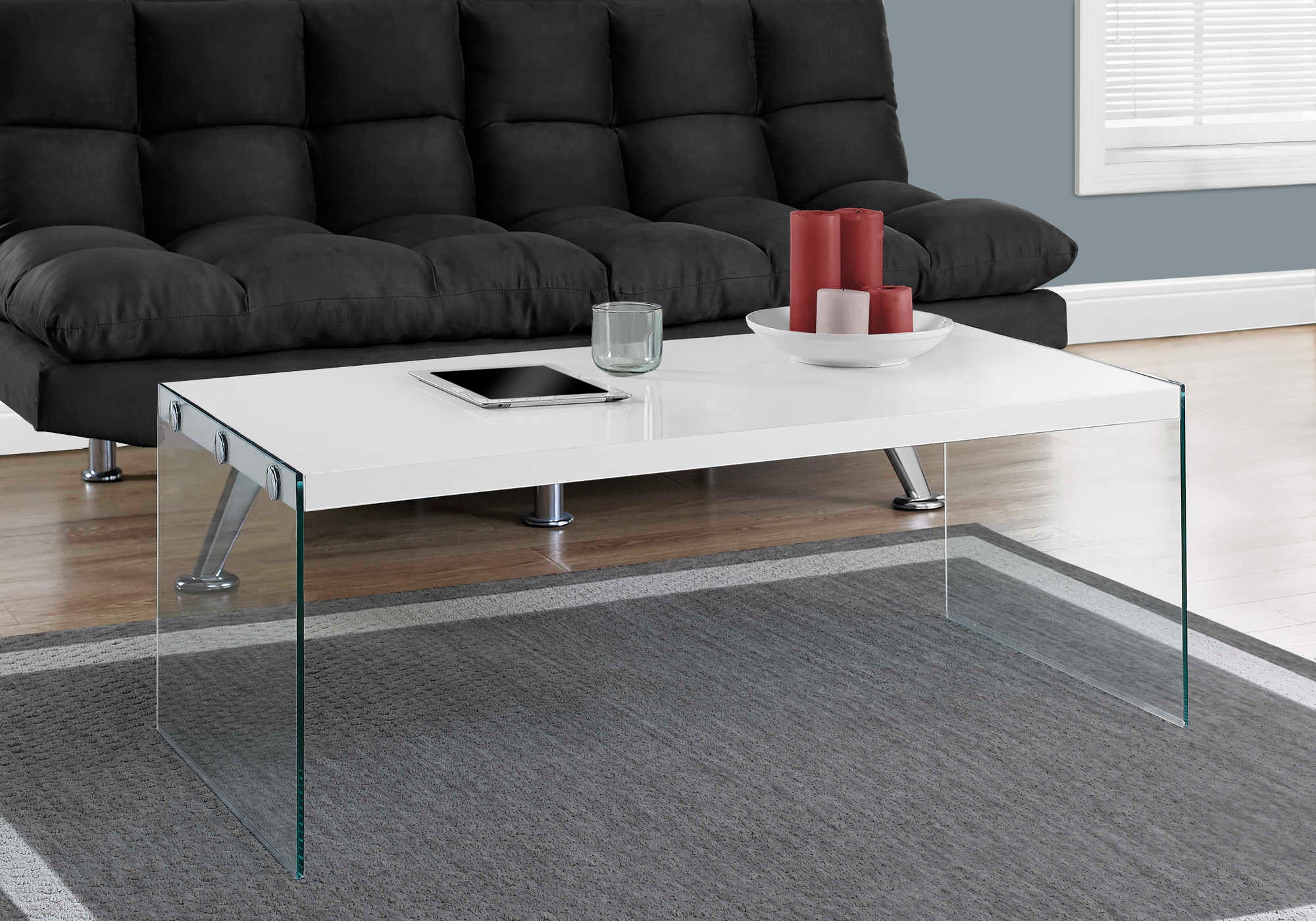 TABLE BASSE - BLANC BRILLANT AVEC VERRE TREMPÉ # I 3286