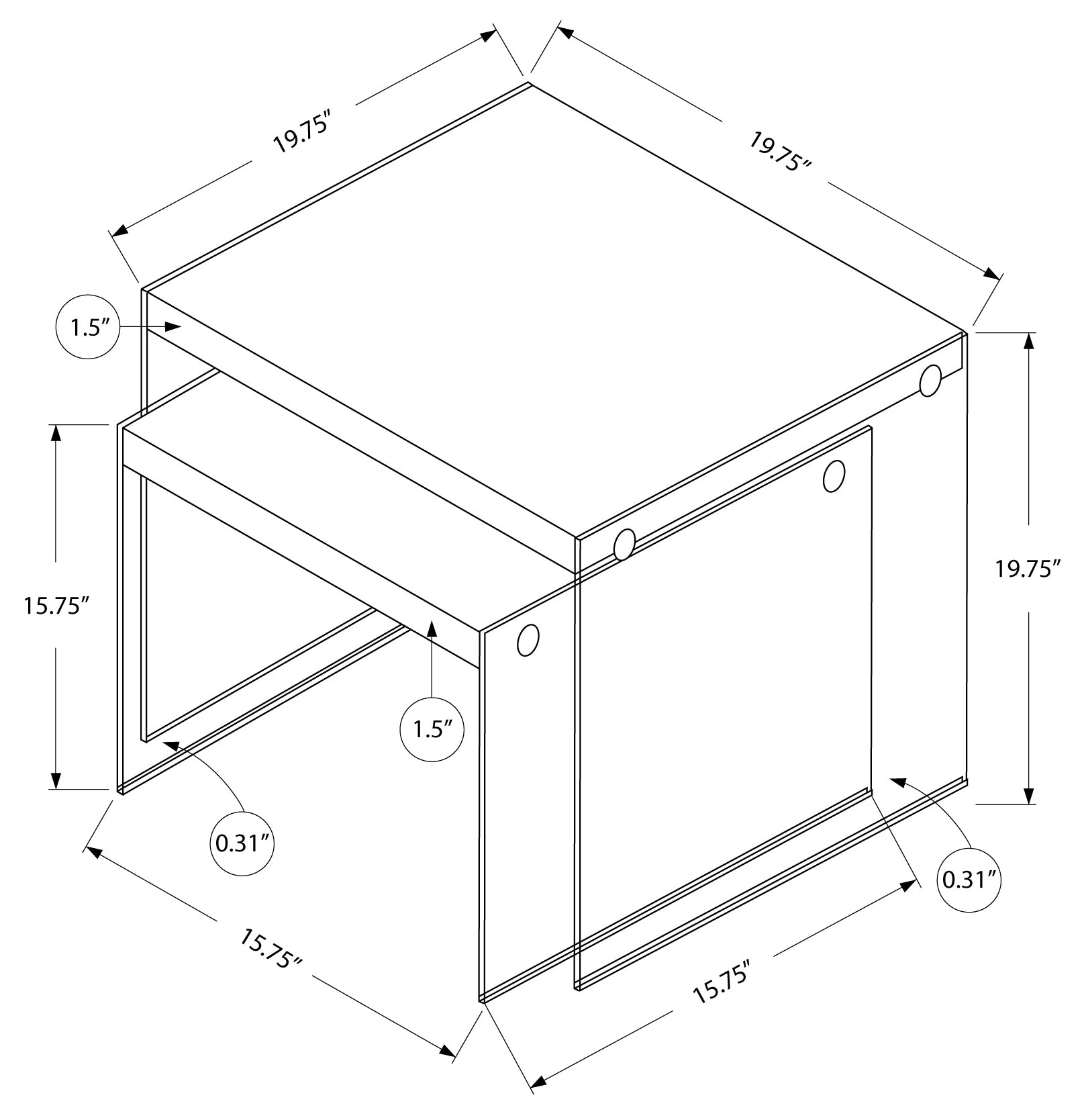 TABLE GIGOGNE - ENSEMBLE DE 2 PIÈCES / BLANC BRILLANT / VERRE TREMPÉ # I 3287