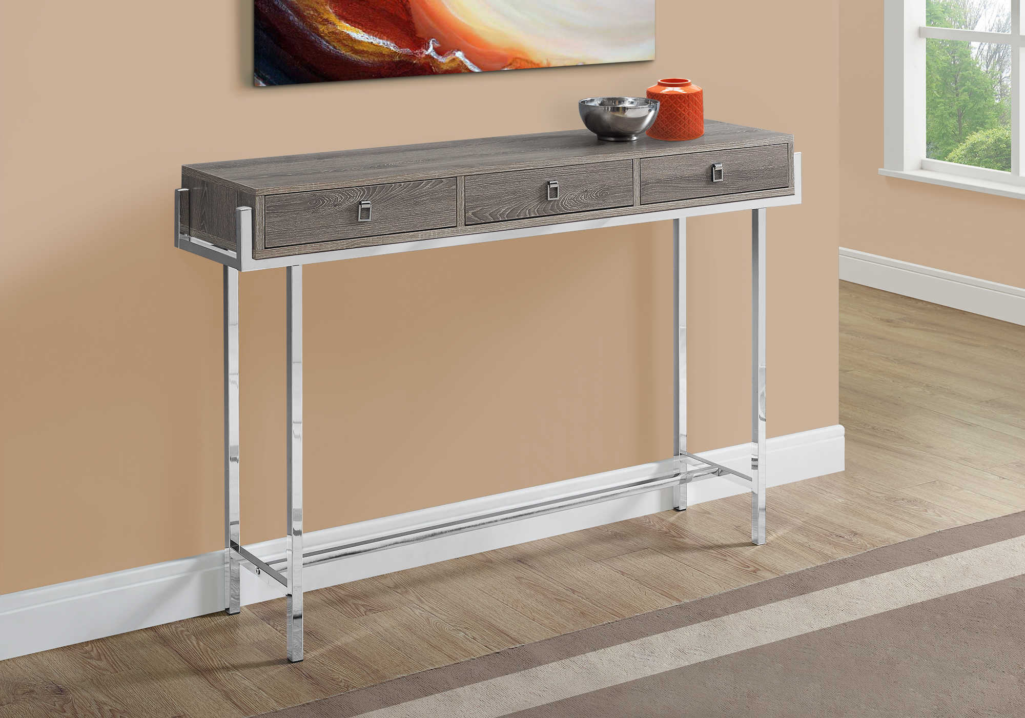 TABLE D'APPOINT - 48"L / TAUPE FONCÉ / MÉTAL CHROME #I 3299