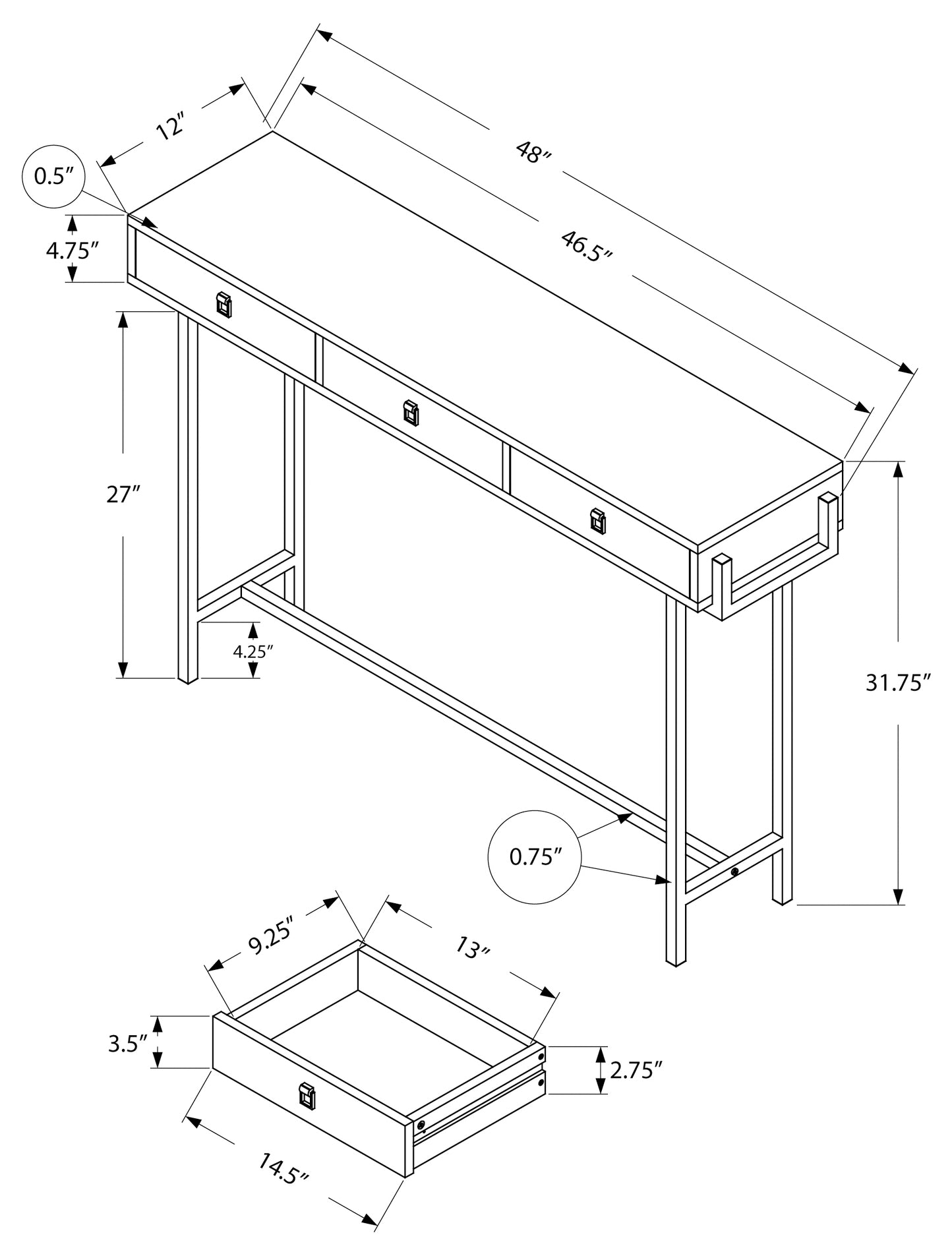 ACCENT TABLE - 48"L / DARK TAUPE / CHROME METAL #I 3299