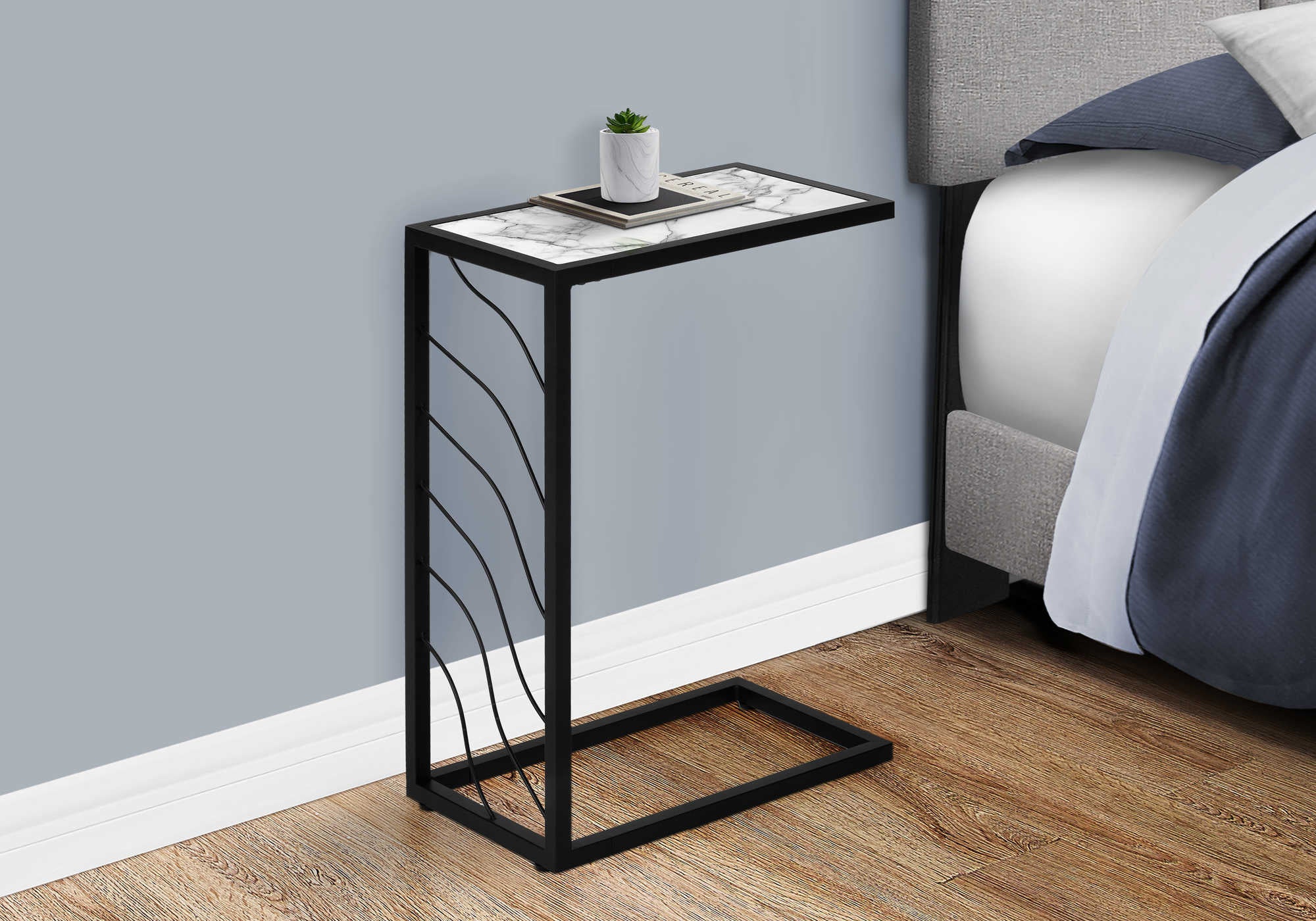 NIGHTSTAND - 25"H / WHITE MARBLE-LOOK / BLACK METAL #I 3300