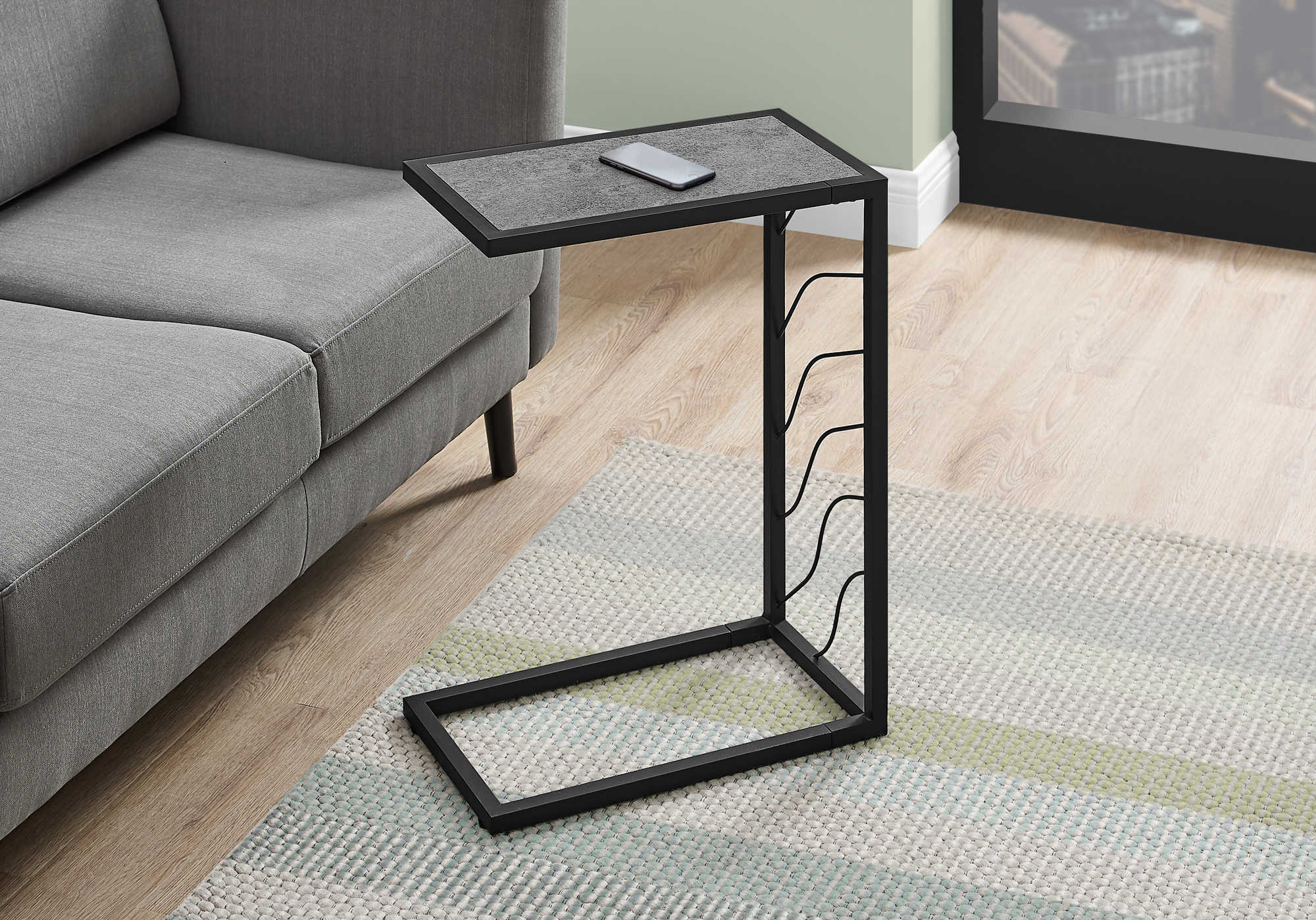 TABLE D'APPOINT - 25"H / ASPECT PIERRE GRISE / MÉTAL NOIR #I 3301