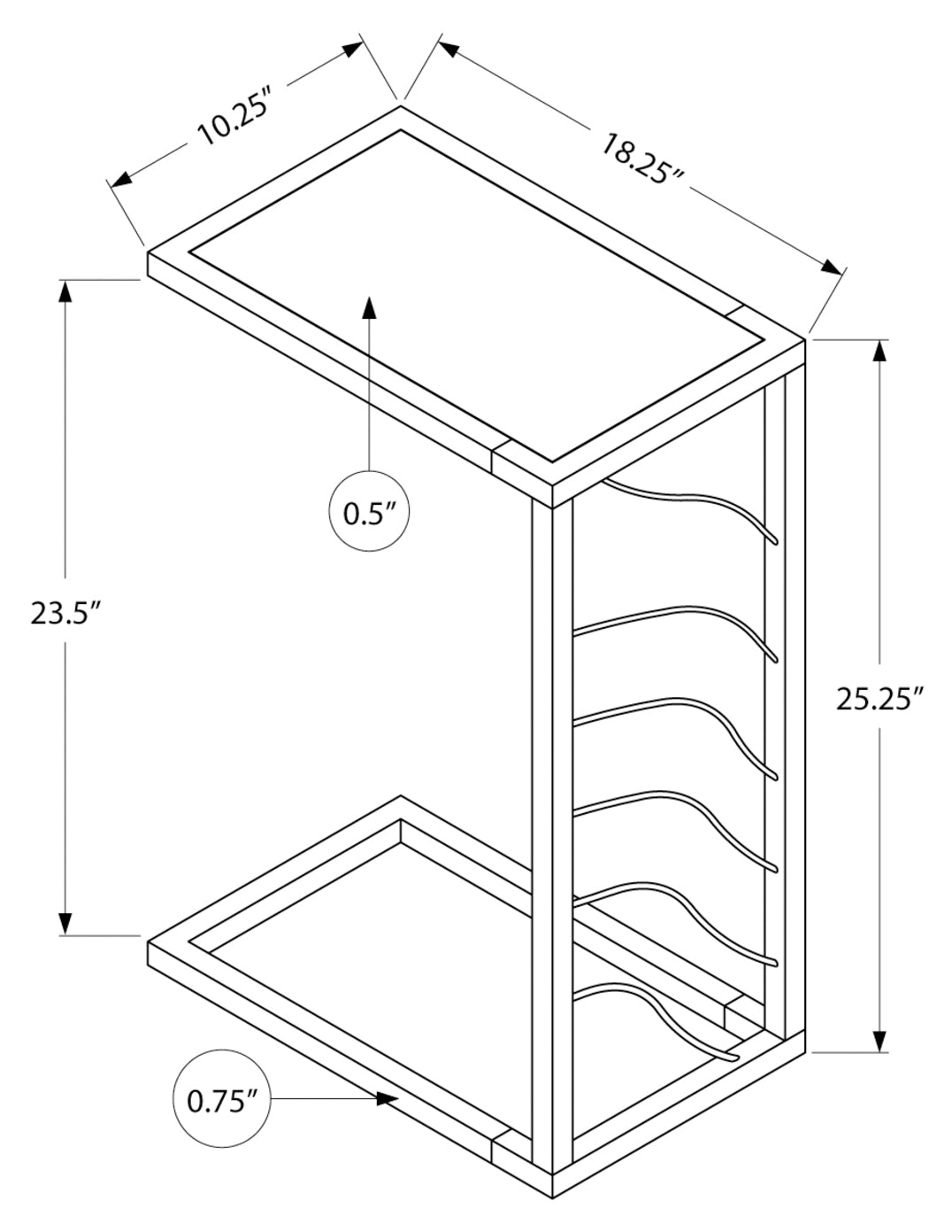 NIGHTSTAND - 25"H / GREY STONE-LOOK / BLACK METAL #I 3301