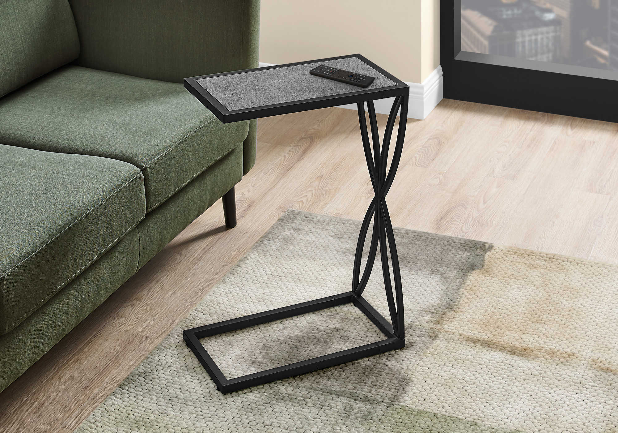 TABLE D'APPOINT - 25"H / ASPECT PIERRE GRISE / MÉTAL NOIR #I 3305