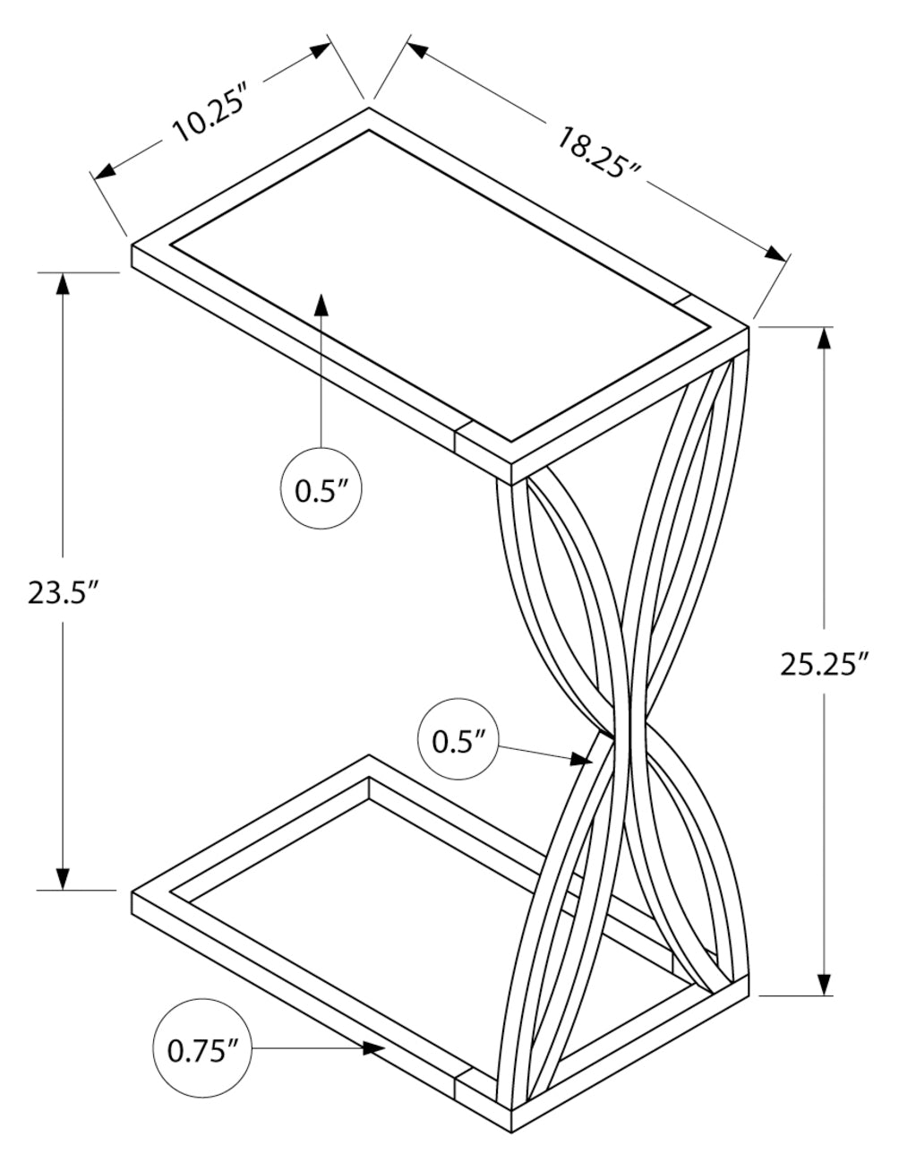 TABLE D'APPOINT - 25"H / ASPECT PIERRE GRISE / MÉTAL NOIR #I 3305