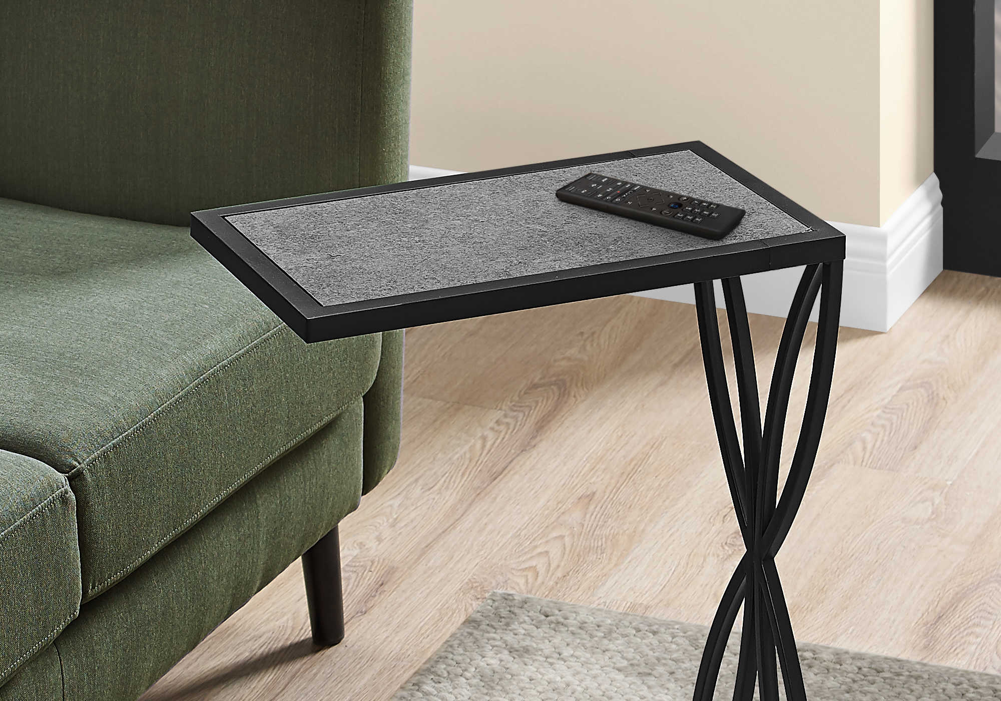 TABLE D'APPOINT - 25"H / ASPECT PIERRE GRISE / MÉTAL NOIR #I 3305