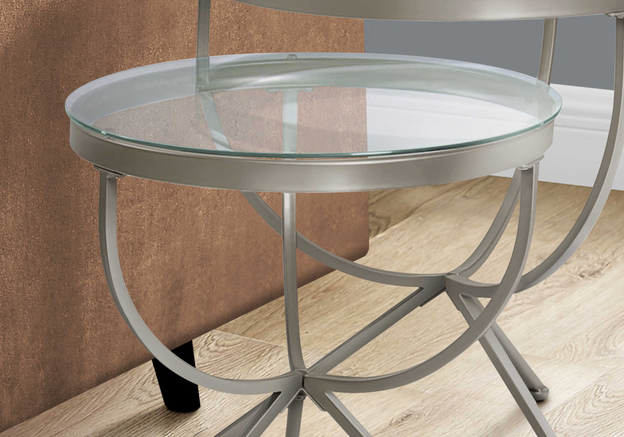 NESTING TABLE - 2PCS SET / SILVER WITH TEMPERED GLASS # I 3322