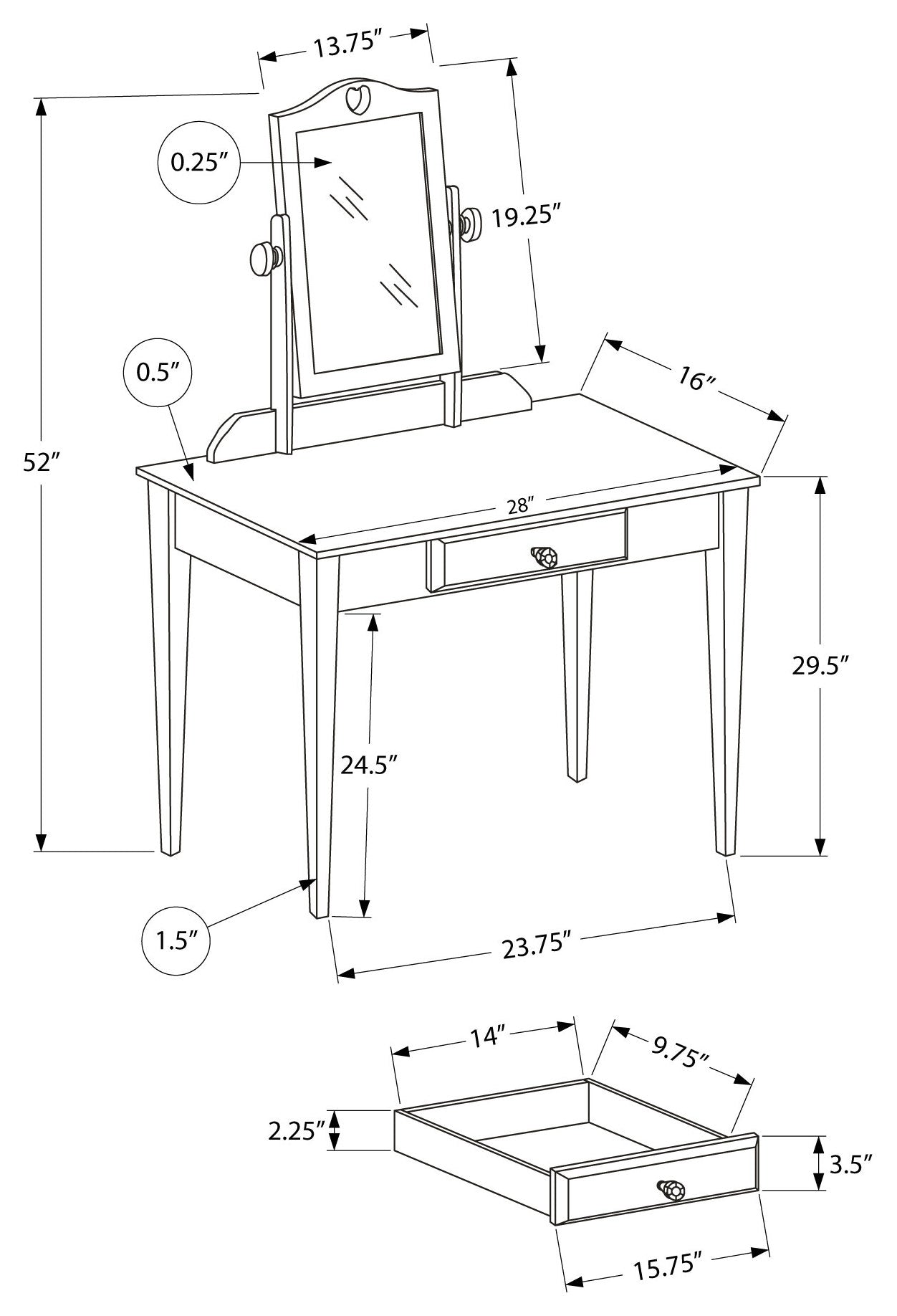 VANITY - PINK / MIRROR AND STORAGE DRAWER # I 3328