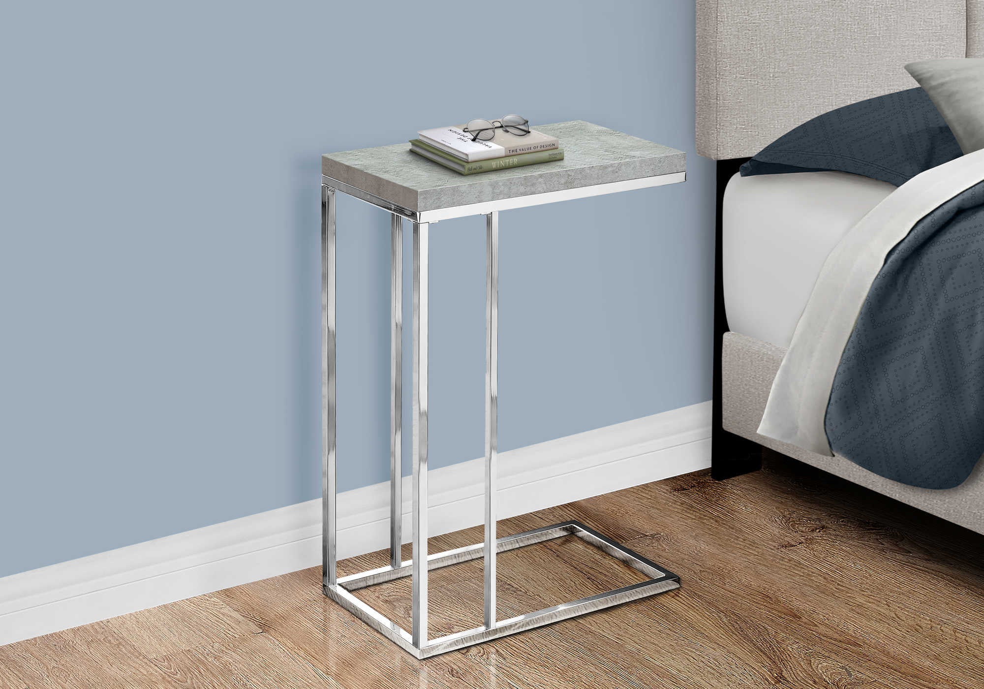 NIGHTSTAND - GREY CEMENT WITH CHROME METAL #I 3372