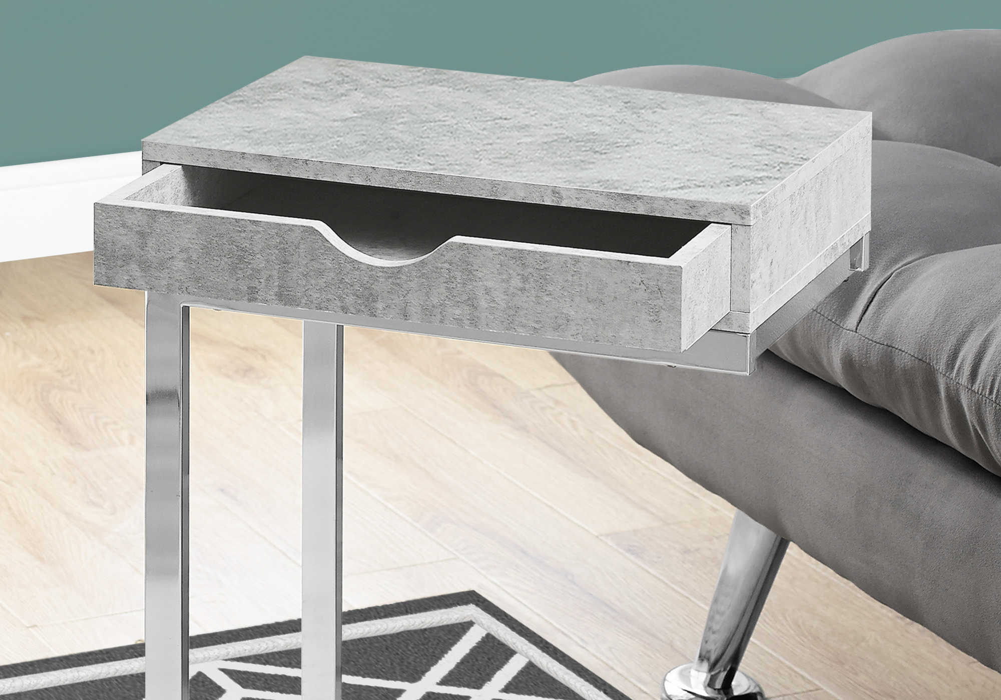 NIGHTSTAND - CHROME METAL / GREY CEMENT WITH A DRAWER #I 3373