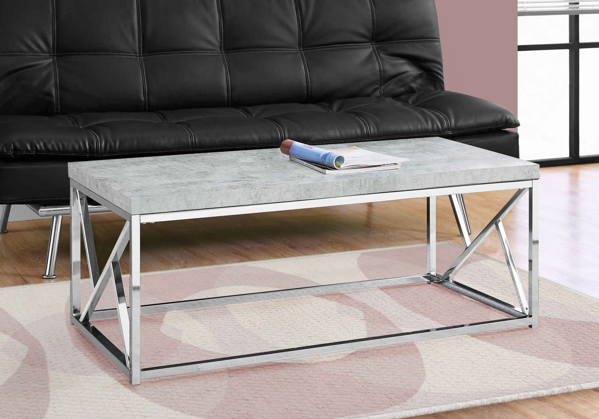 TABLE BASSE - CIMENT GRIS AVEC MÉTAL CHROME # I 3375